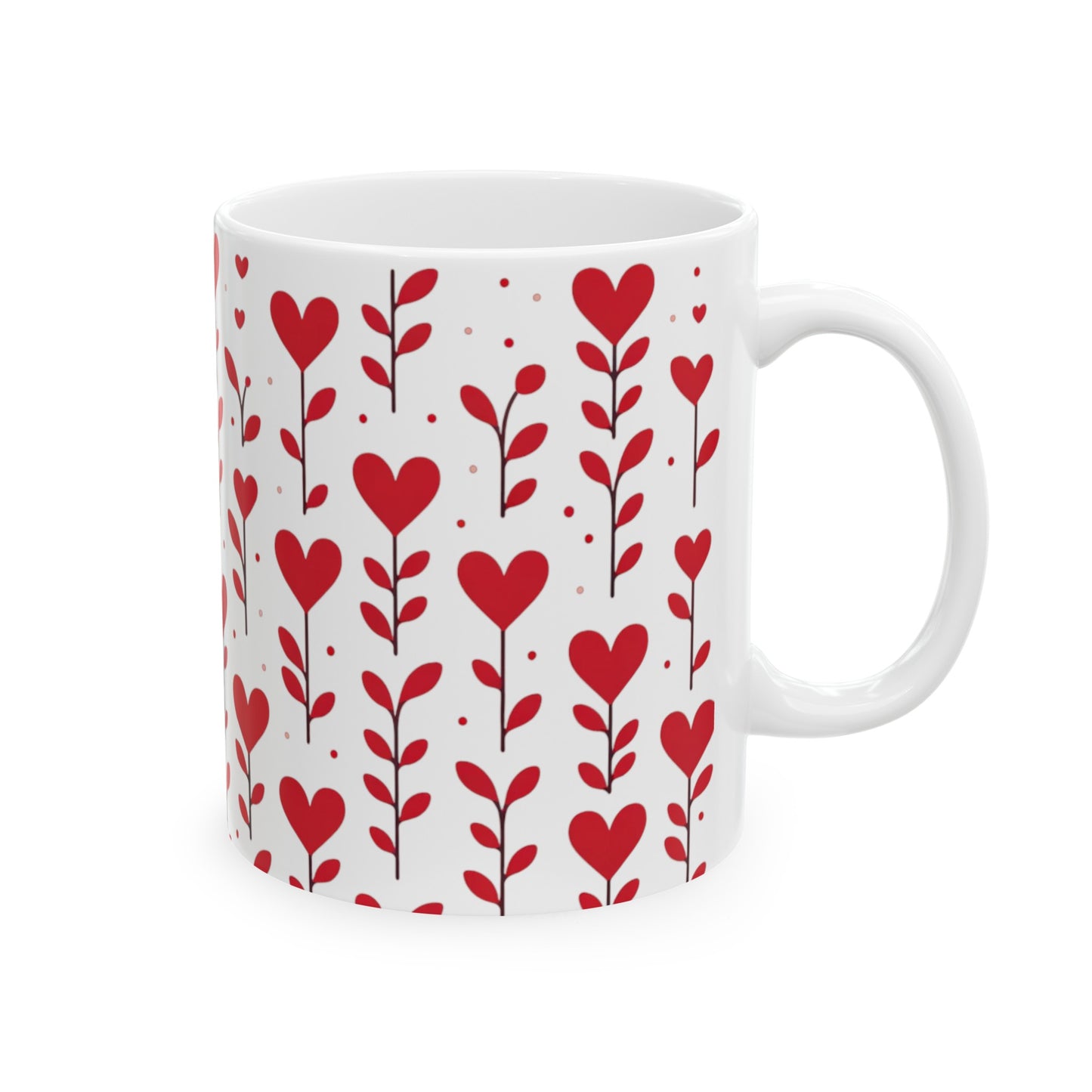 Ceramic Mug 11oz Red Hearts and Leaves