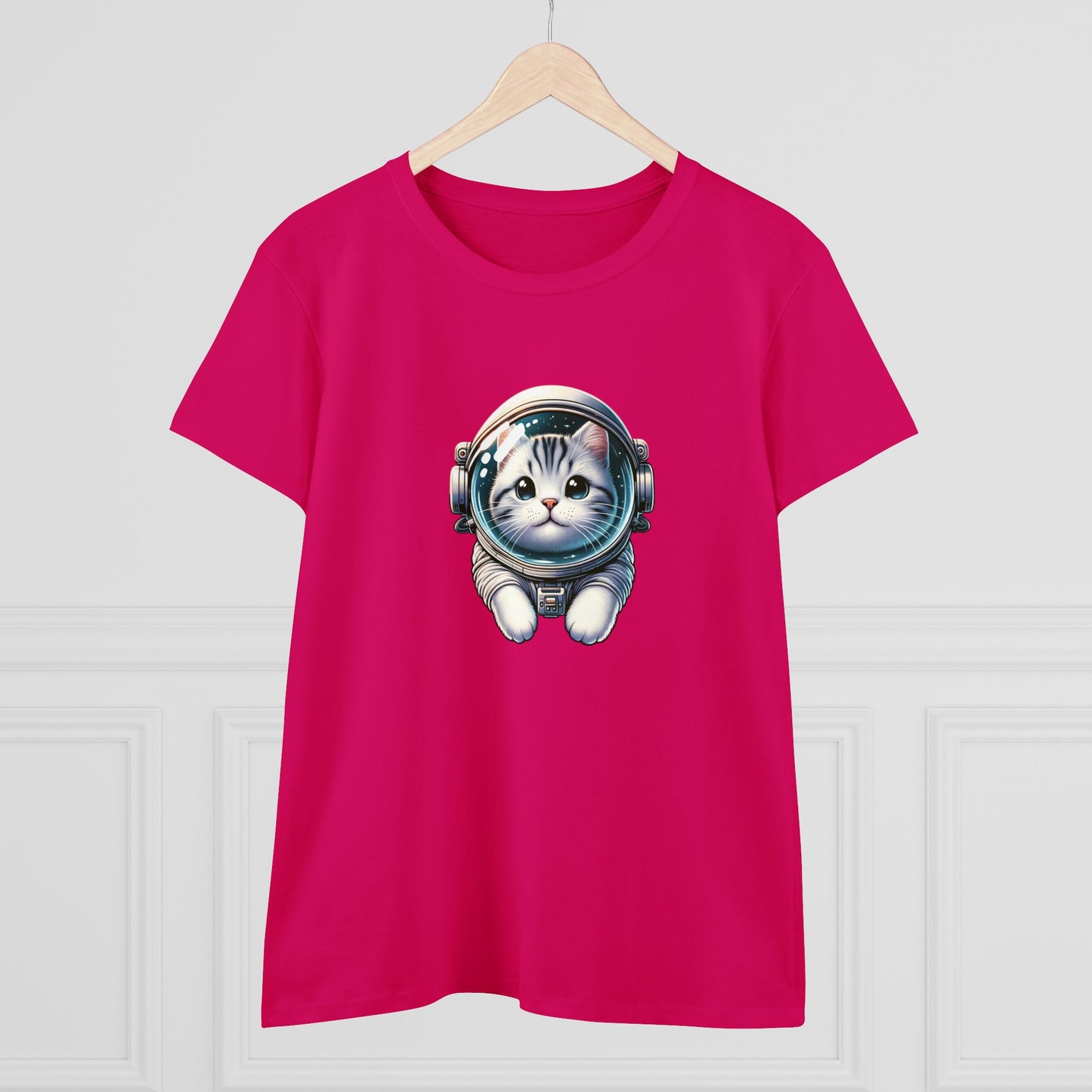 Space Cat, Gray Tiger Kitty, Women's Midweight Cotton Tee