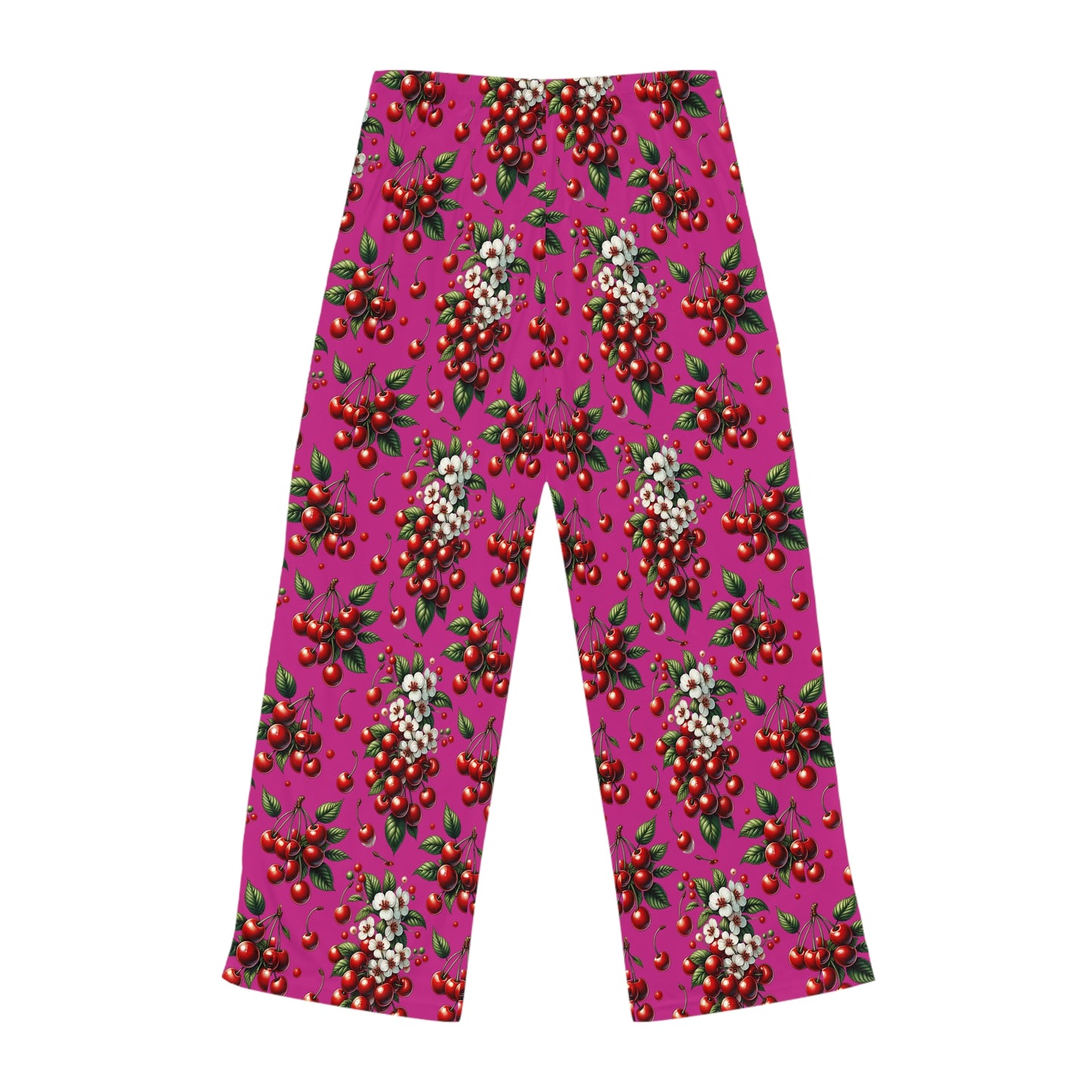 Women's Pajama Pants (AOP)Red Cherries and White Blossoms Hot Pink