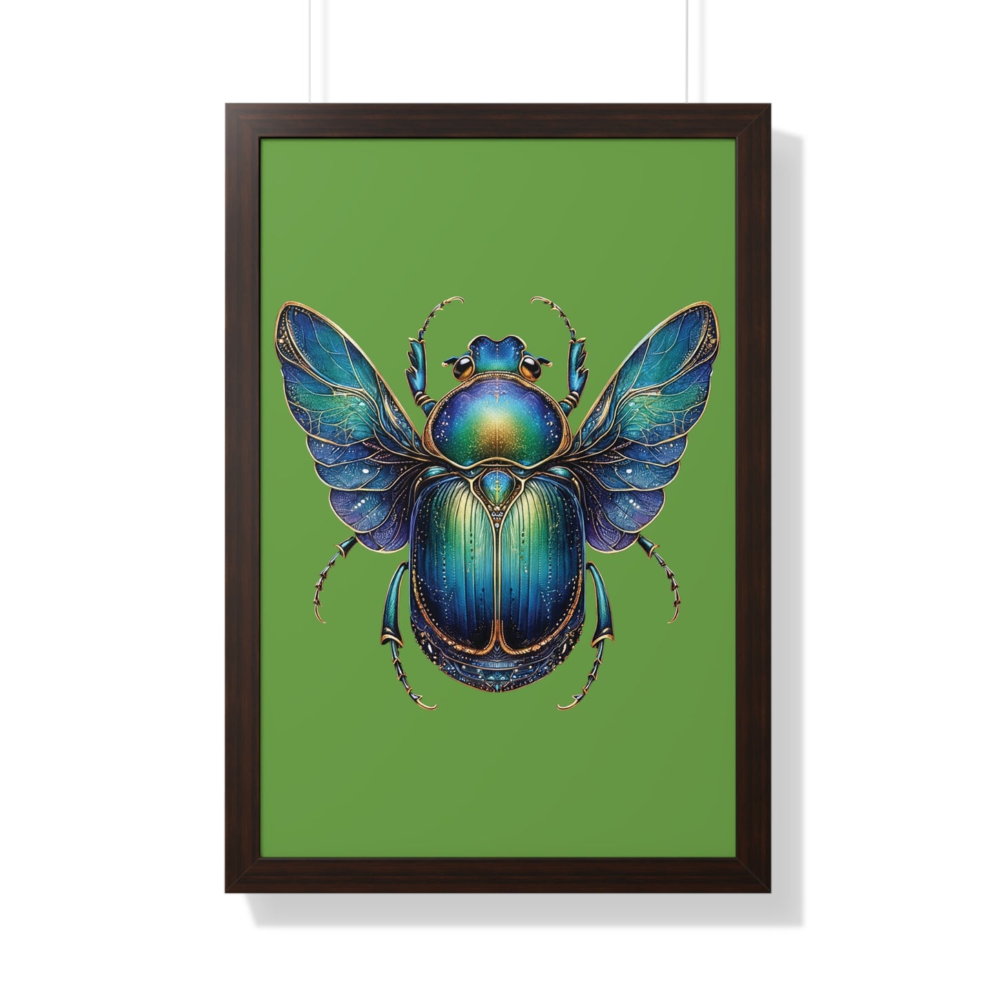 Framed Vertical Poster Scarab on Bright Green