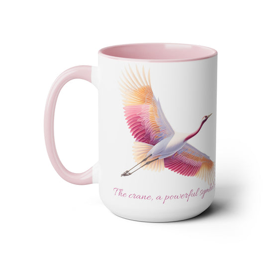 Two-Tone Coffee Mugs, 15oz Crane in pink white and gold