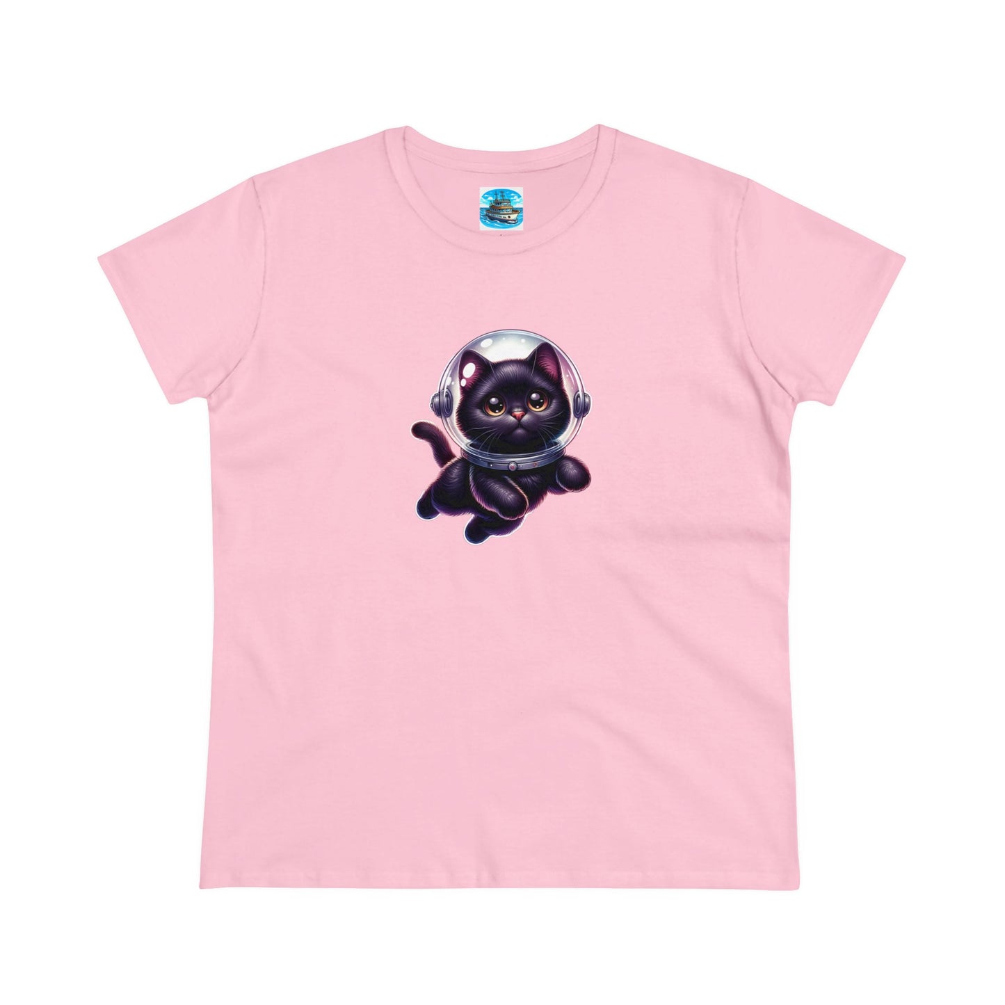 Women's Midweight Cotton Tee Space Cat, Black Cat