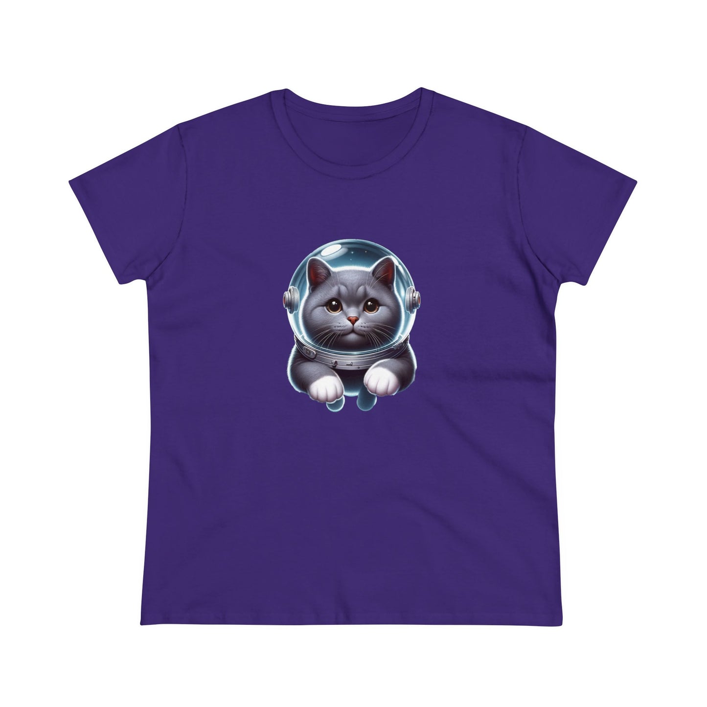 Space Cat, Gray Kitty, Women's Midweight Cotton Tee