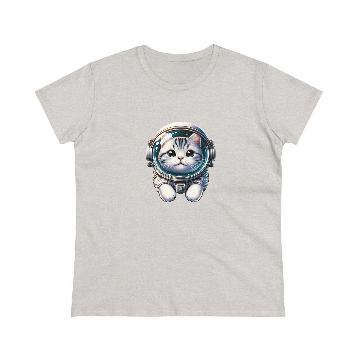 Space Cat, Gray Tiger Kitty, Women's Midweight Cotton Tee