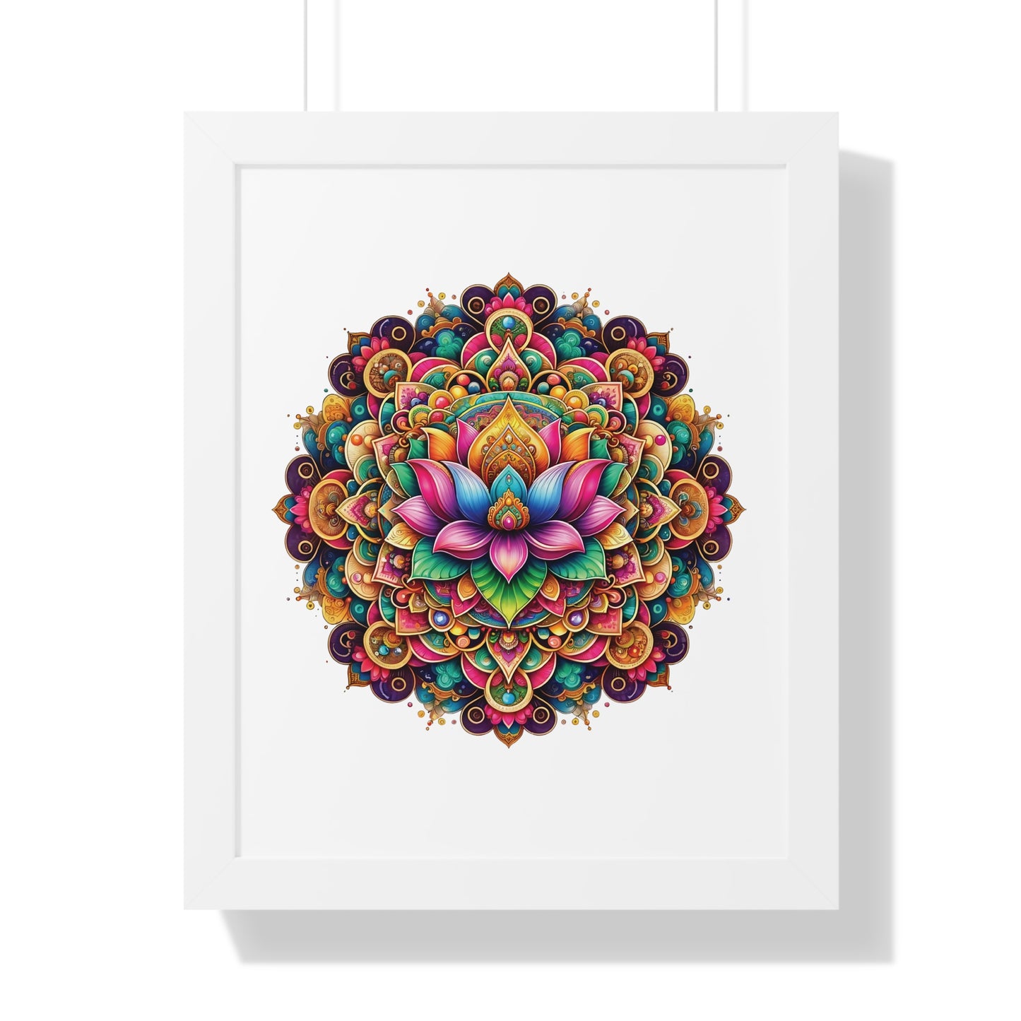 Framed Vertical Poster Lotus Mandala on white bg