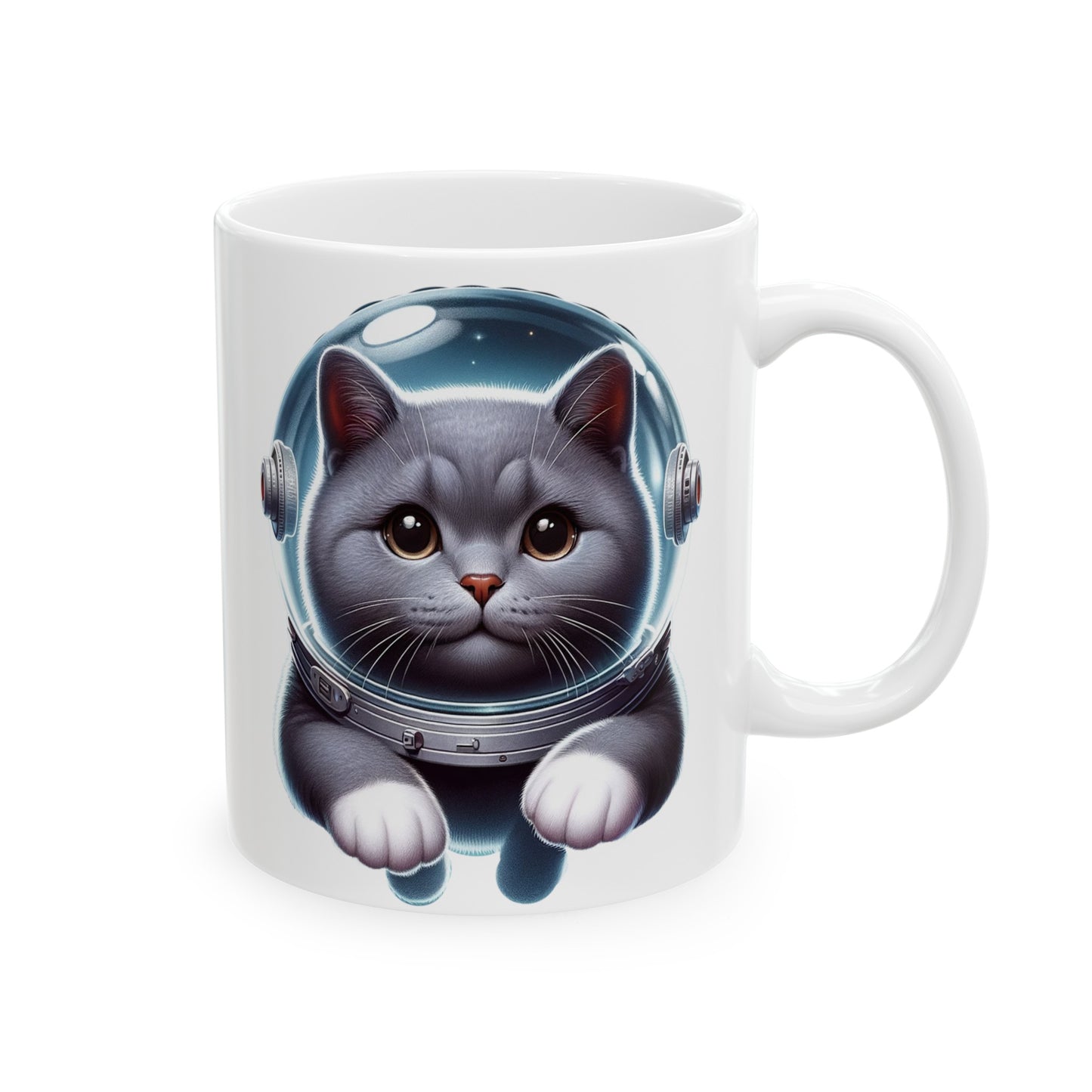 Space Cat, Gray Kitty Ceramic Mug 11oz