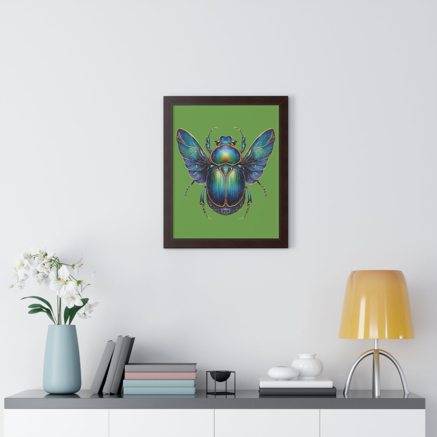 Framed Vertical Poster Scarab on Bright Green