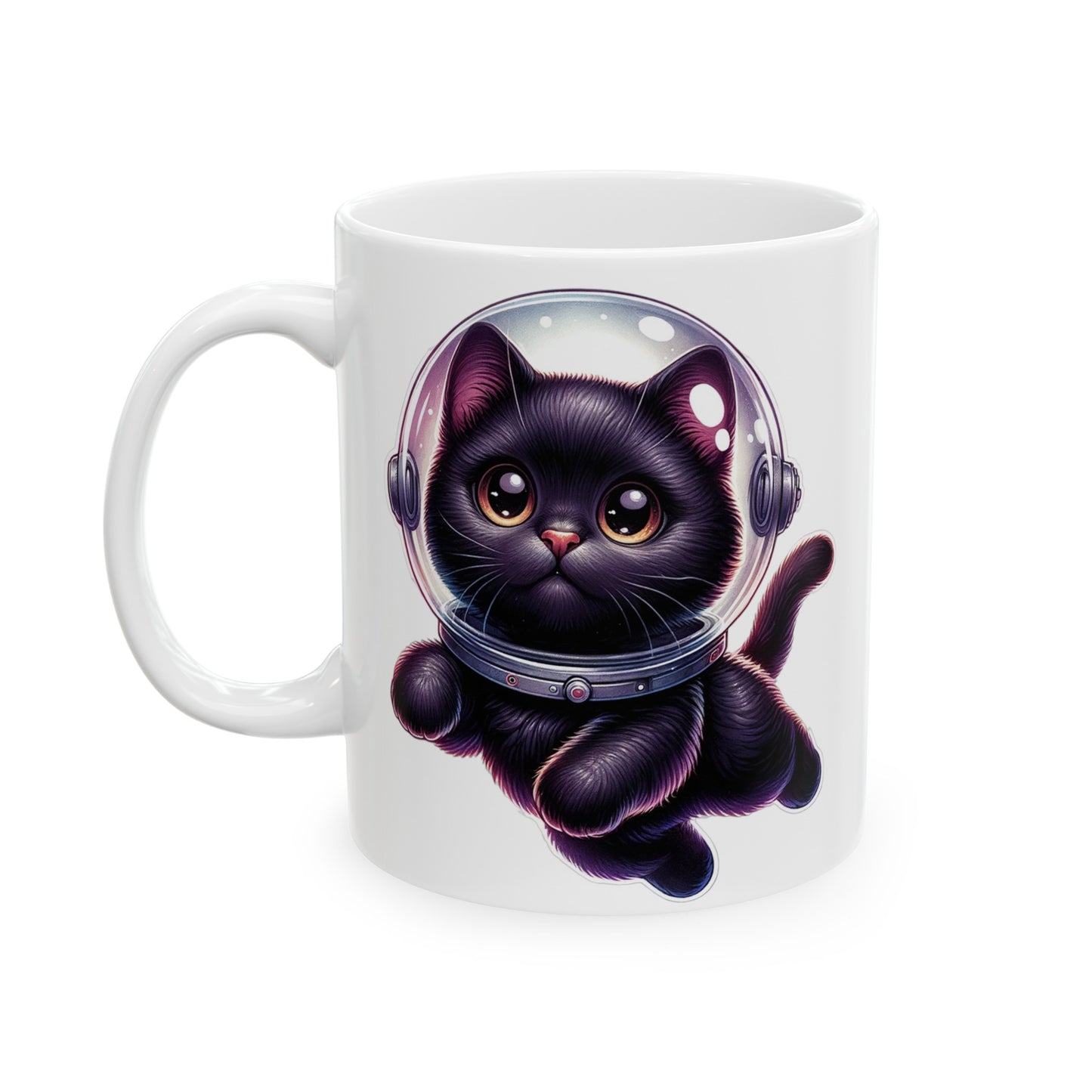 Space Cat, Tiny Black Kitty Ceramic Mug 11oz