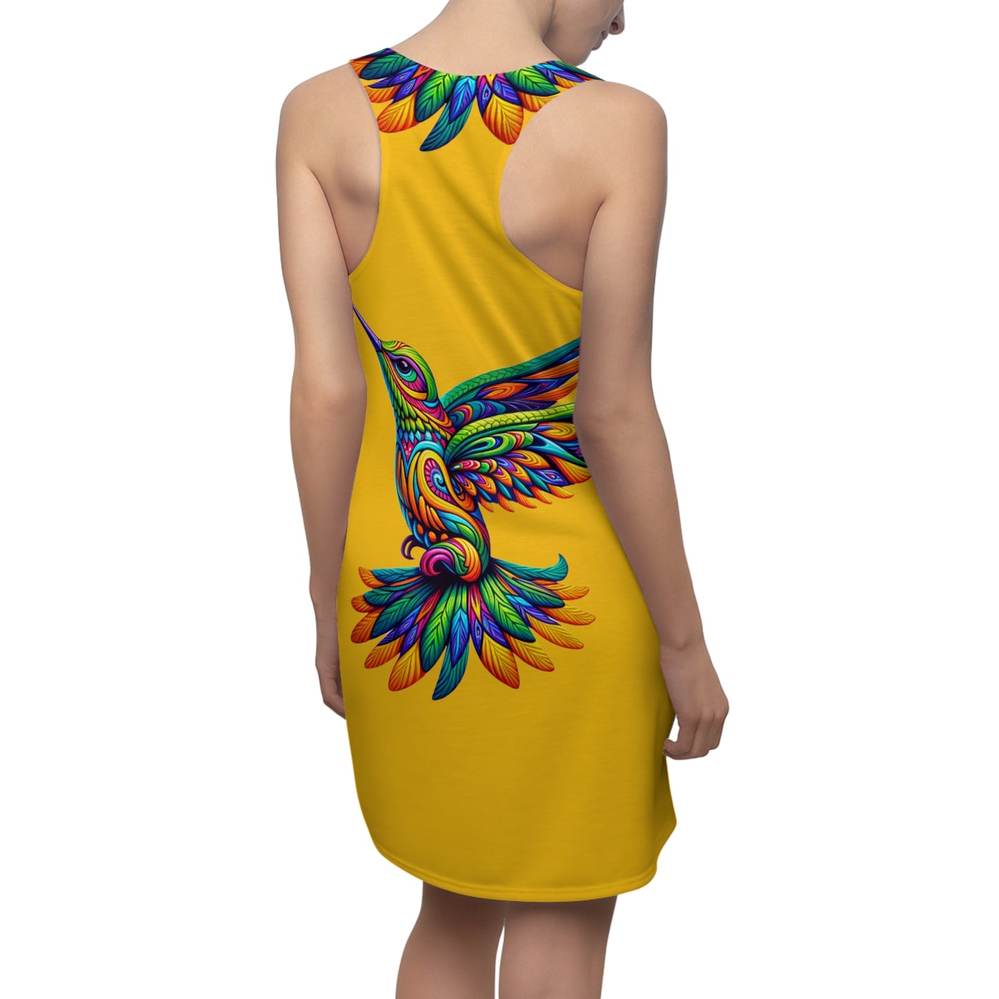 Women's Cut & Sew Racerback Dress (AOP) Hummingbirds on Yellow