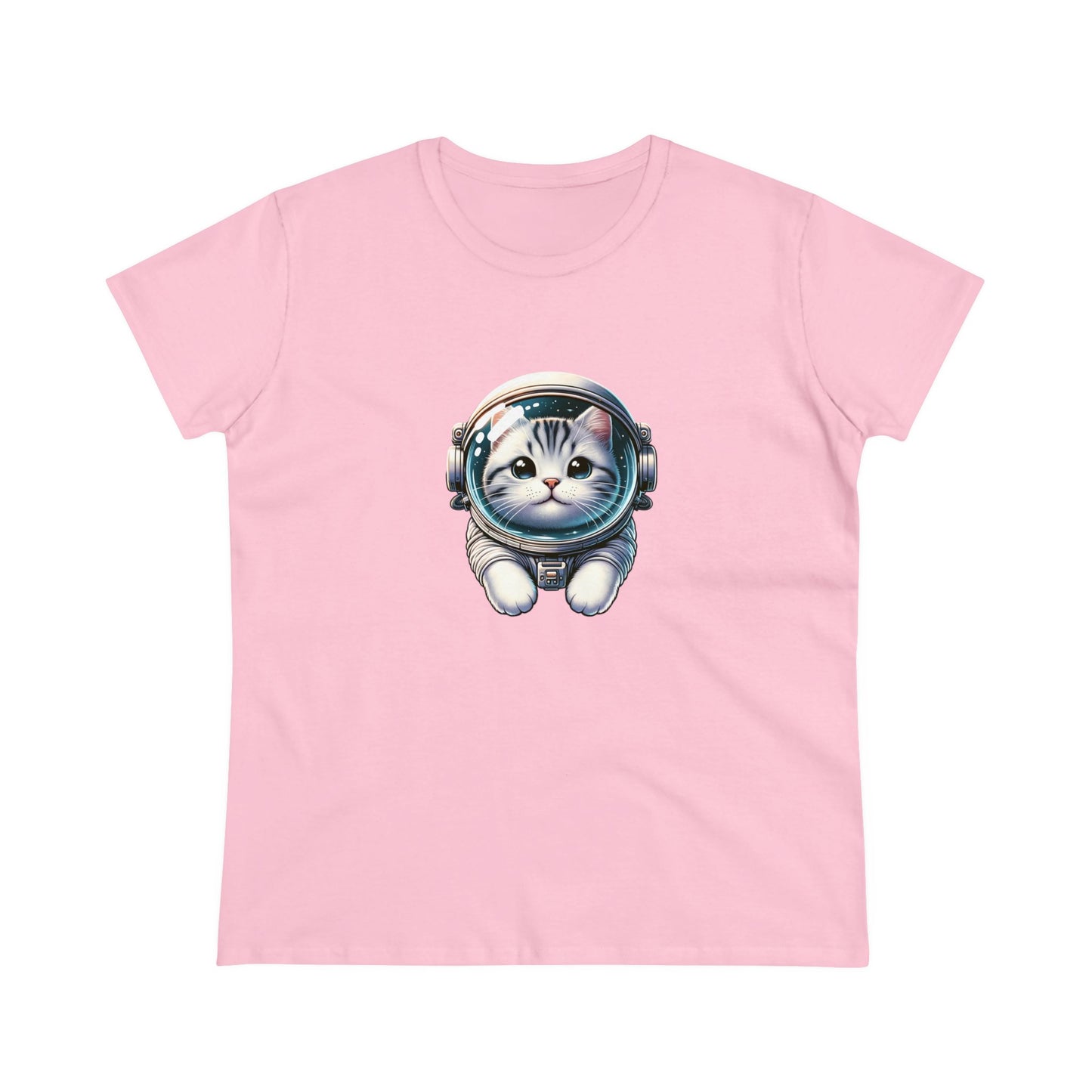 Space Cat, Gray Tiger Kitty, Women's Midweight Cotton Tee