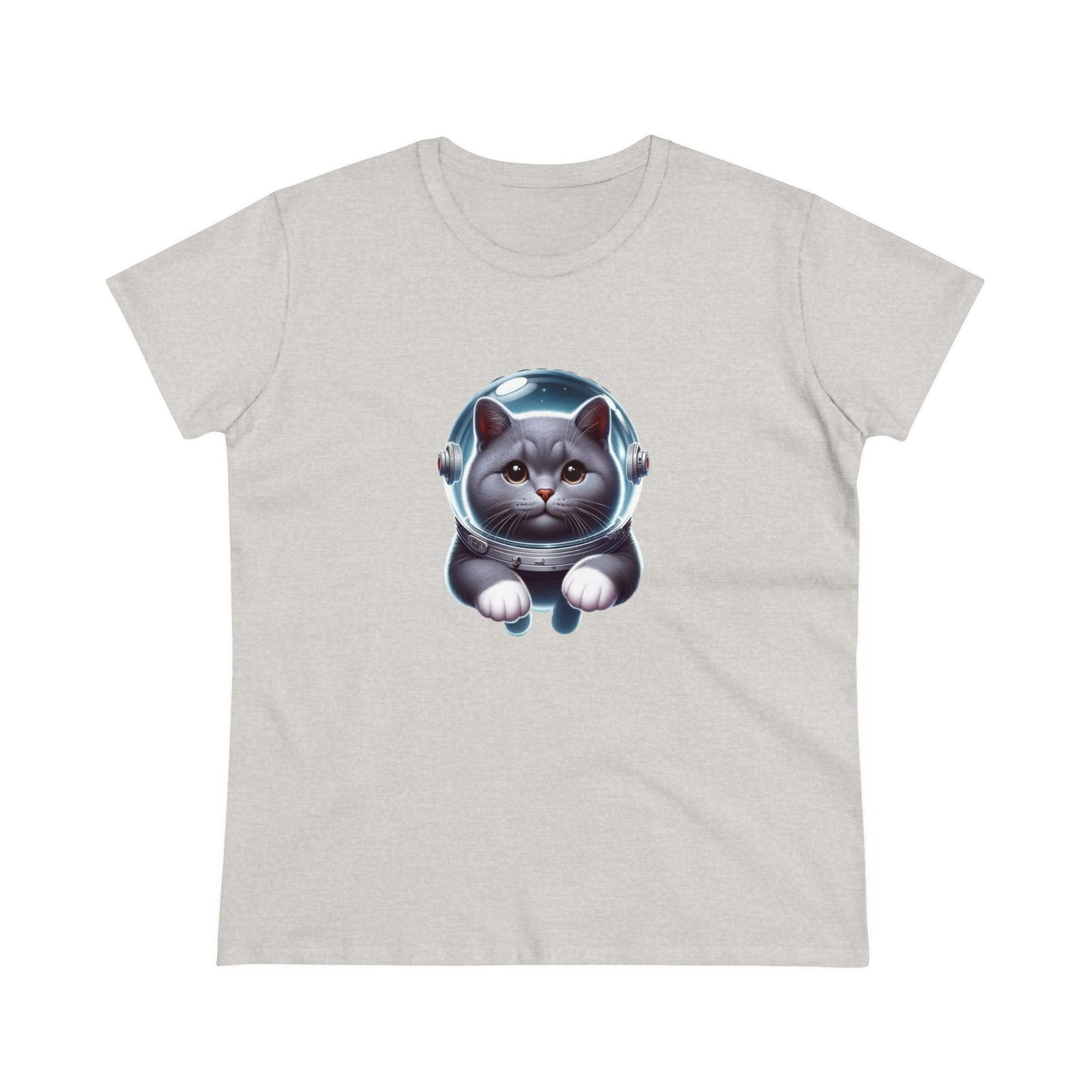 Space Cat, Gray Kitty, Women's Midweight Cotton Tee