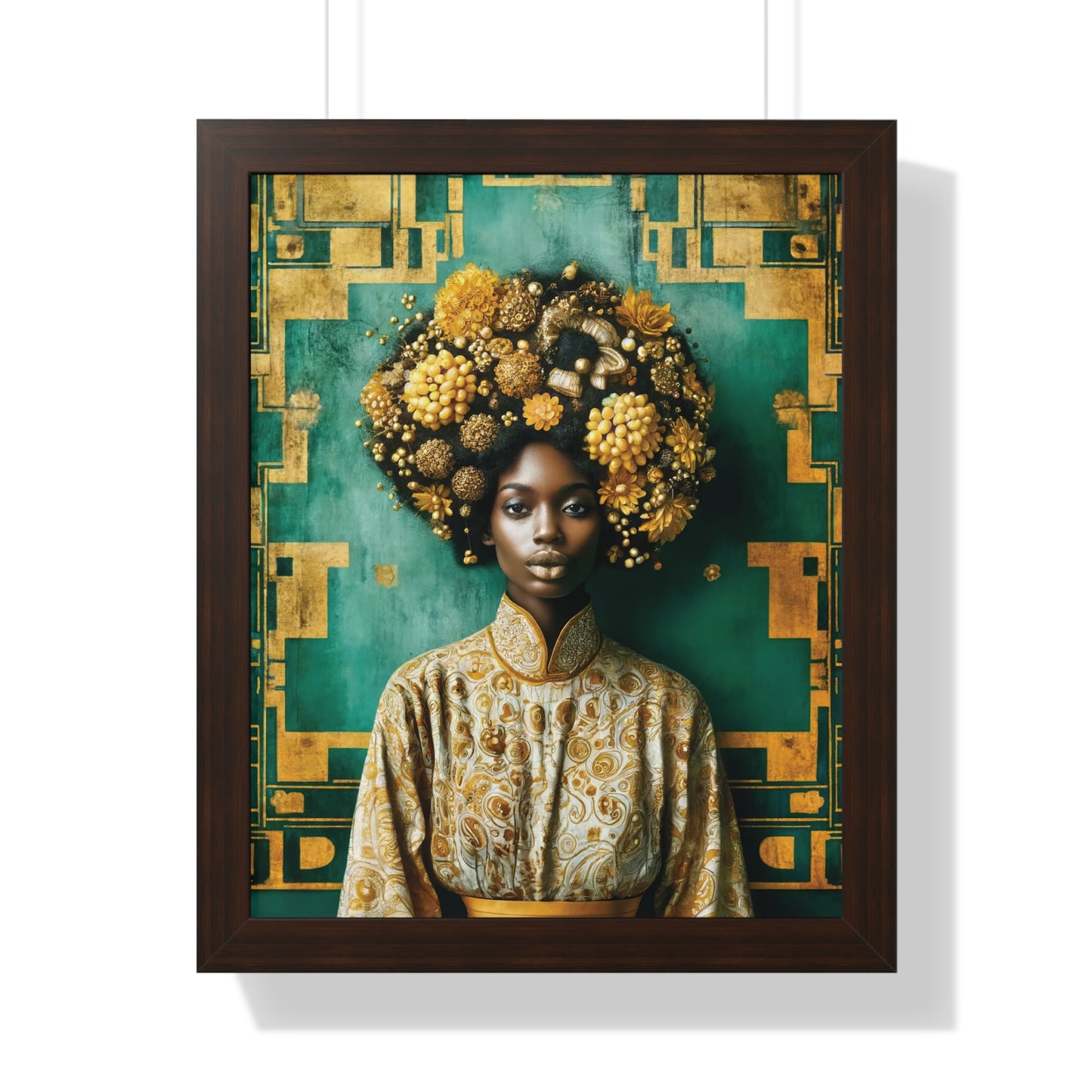 Framed Vertical Poster Peaceful African Woman with Yellow Flowers