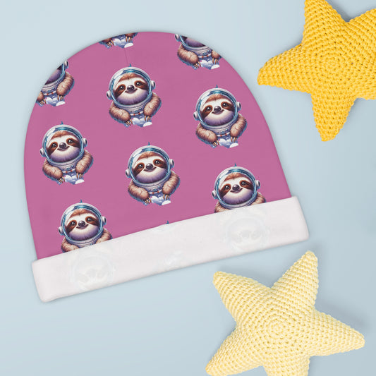 Baby Beanie (AOP) Space Sloths w/Pink BG