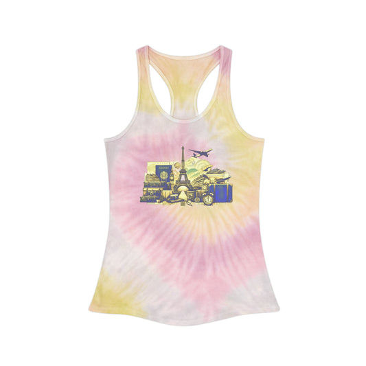 Tie Dye Racerback Tank Top w/Paris Travel Collage