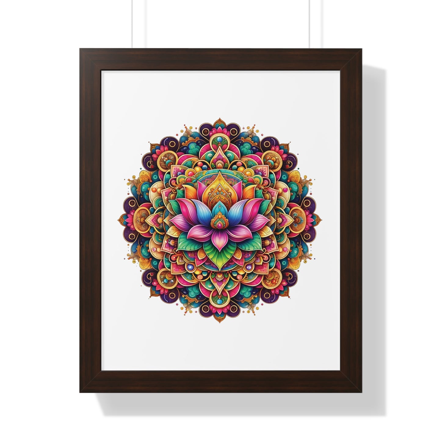 Framed Vertical Poster Lotus Mandala on white bg