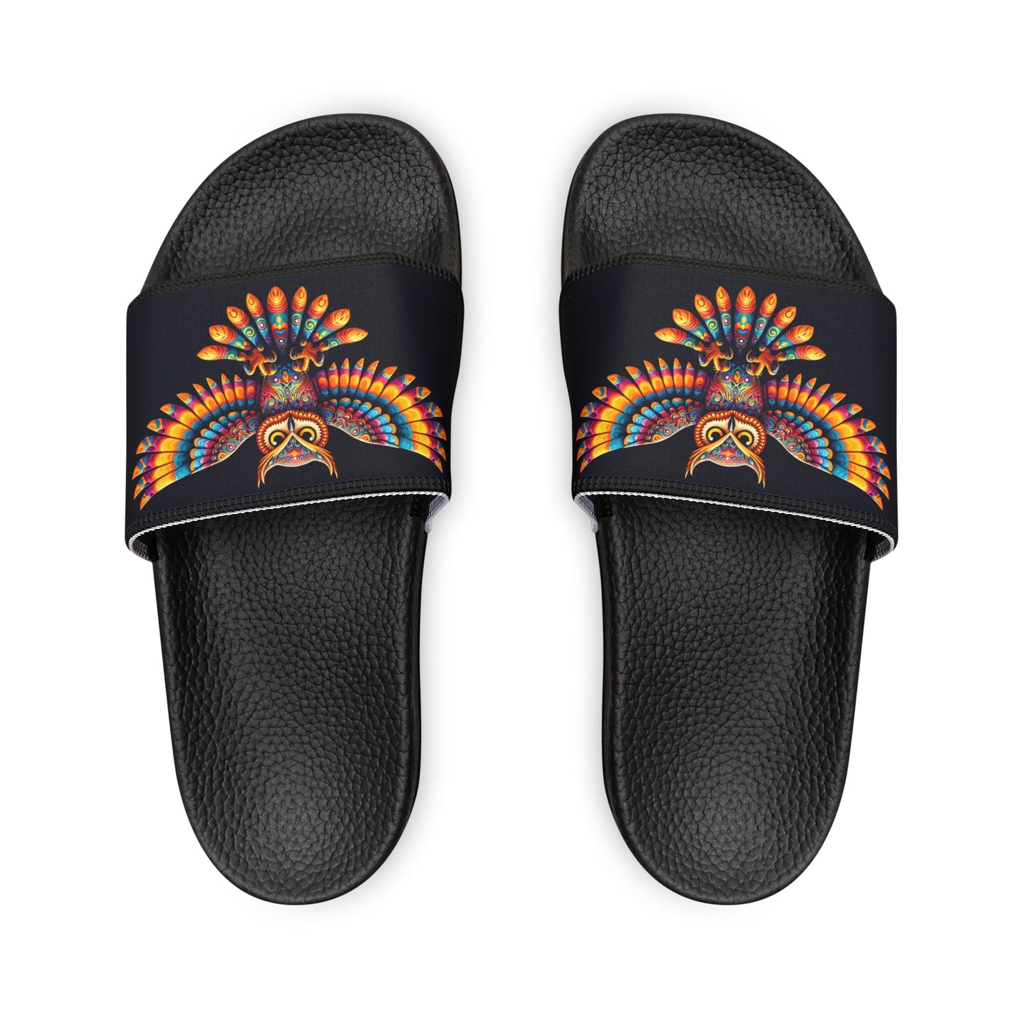 Women's PU Slide Sandals Alebrije Owl on Black