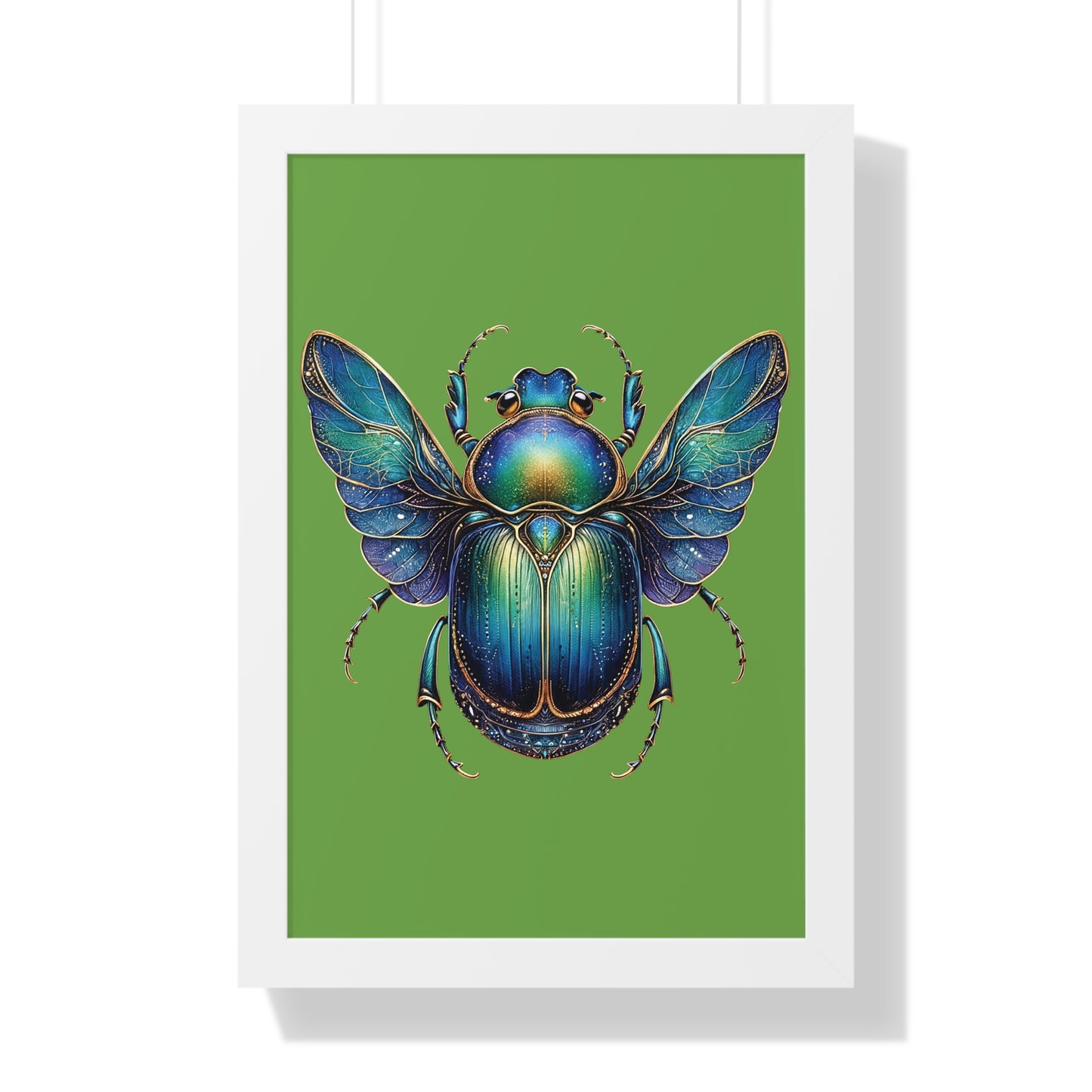 Framed Vertical Poster Scarab on Bright Green