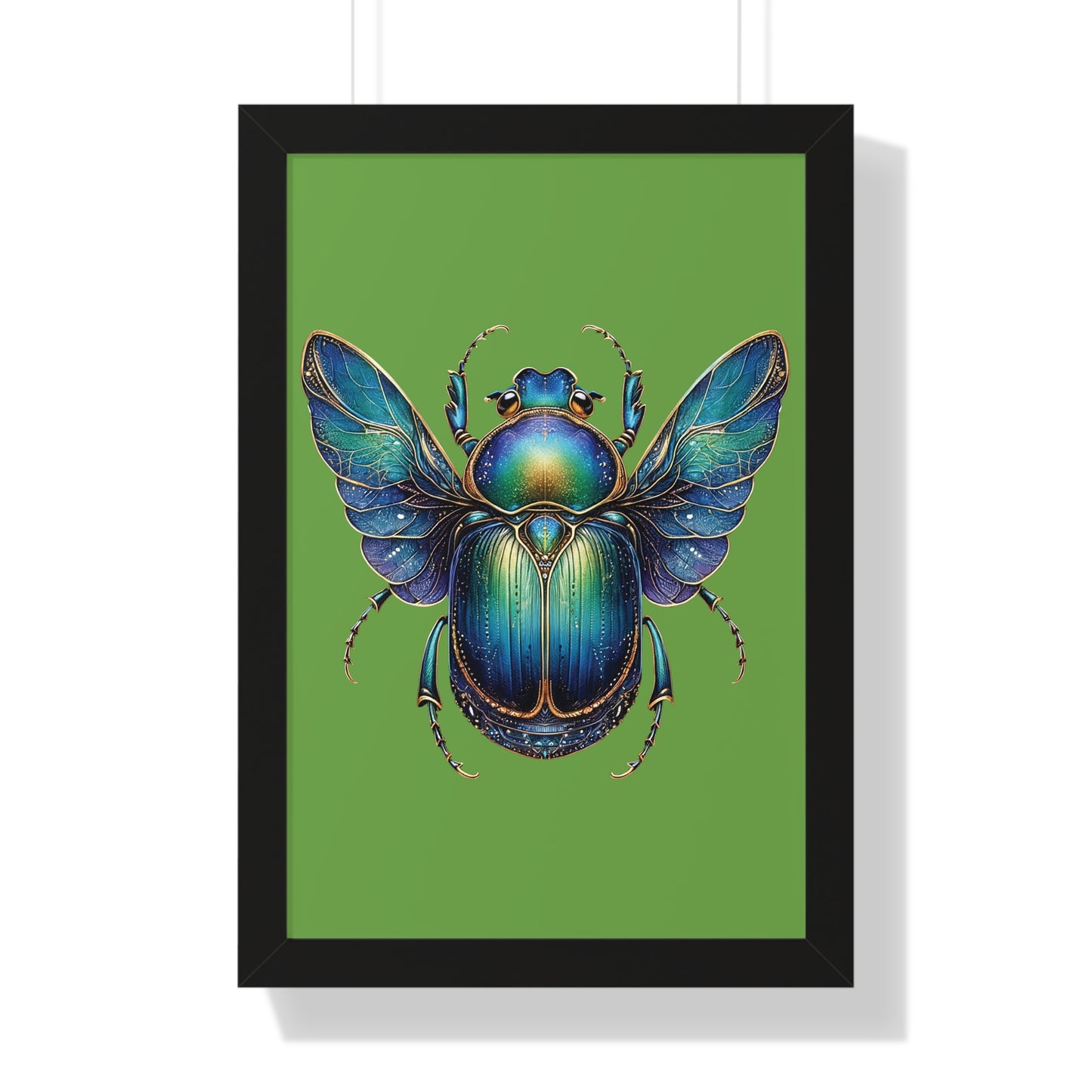 Framed Vertical Poster Scarab on Bright Green