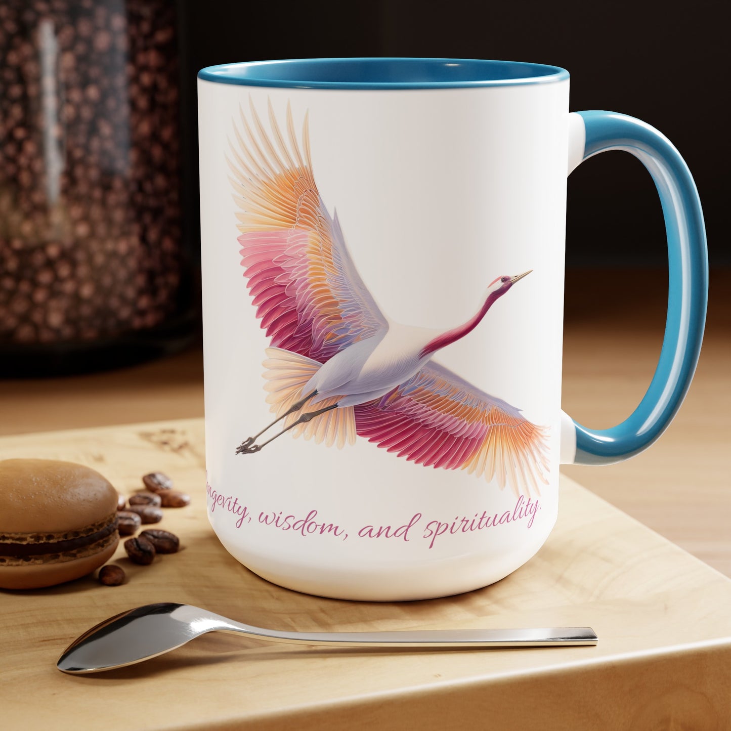 Two-Tone Coffee Mugs, 15oz Crane in pink white and gold