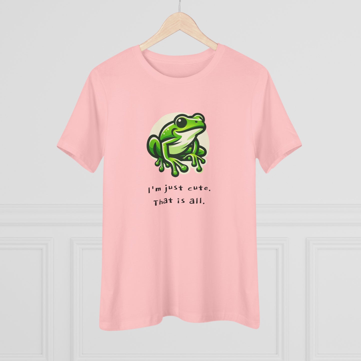 Women's Cotton Tee w/ Tree Frog. I'm just cute. "Amphibian" on back.