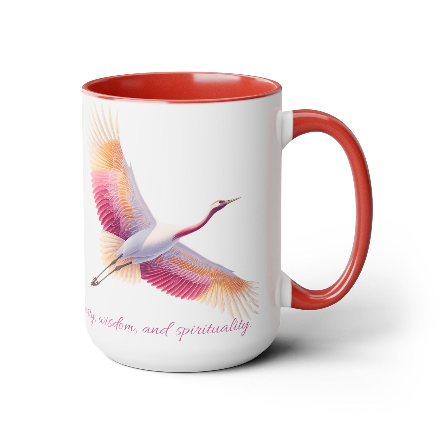 Two-Tone Coffee Mugs, 15oz Crane in pink white and gold