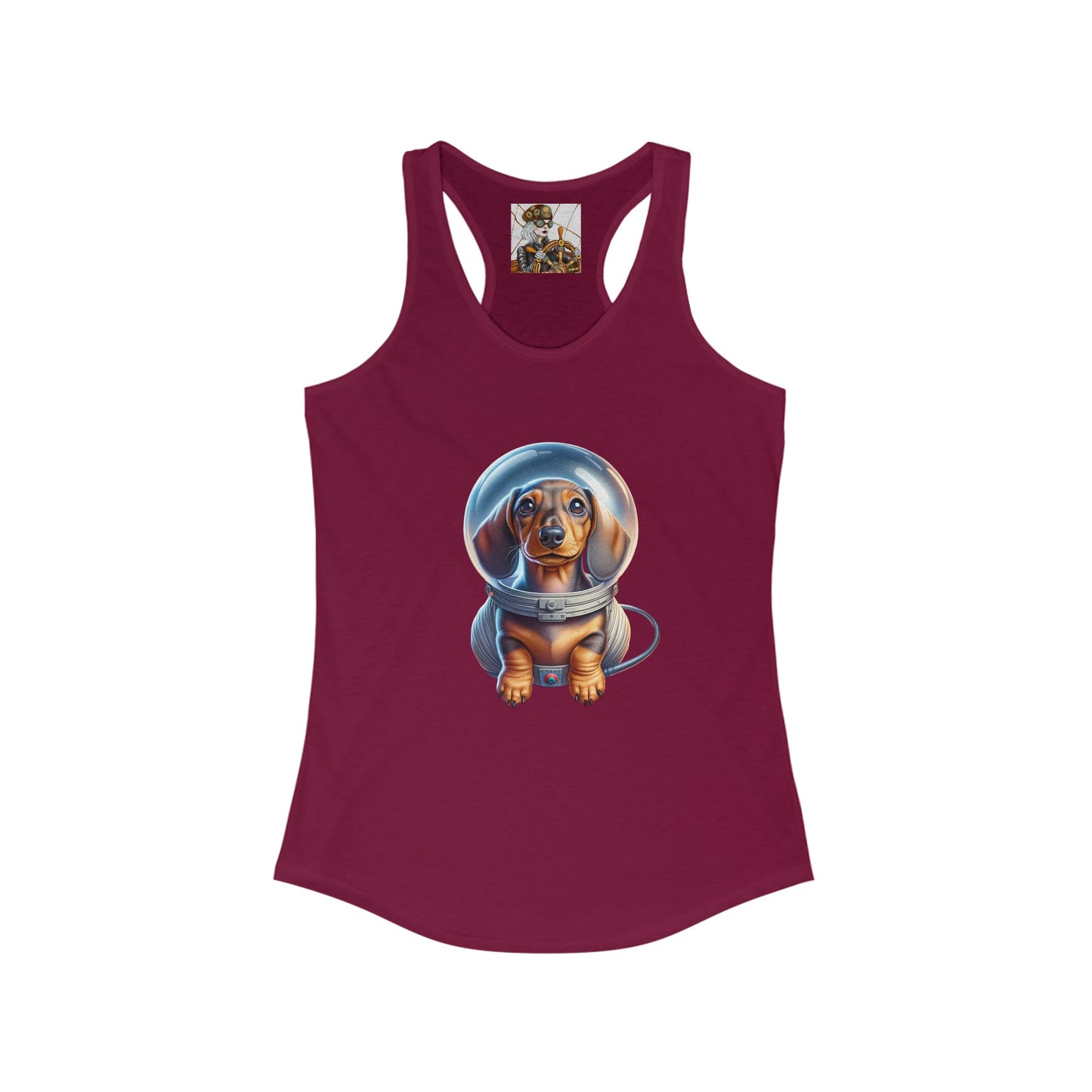 Women's Ideal Racerback Tank w/Space Dachshund