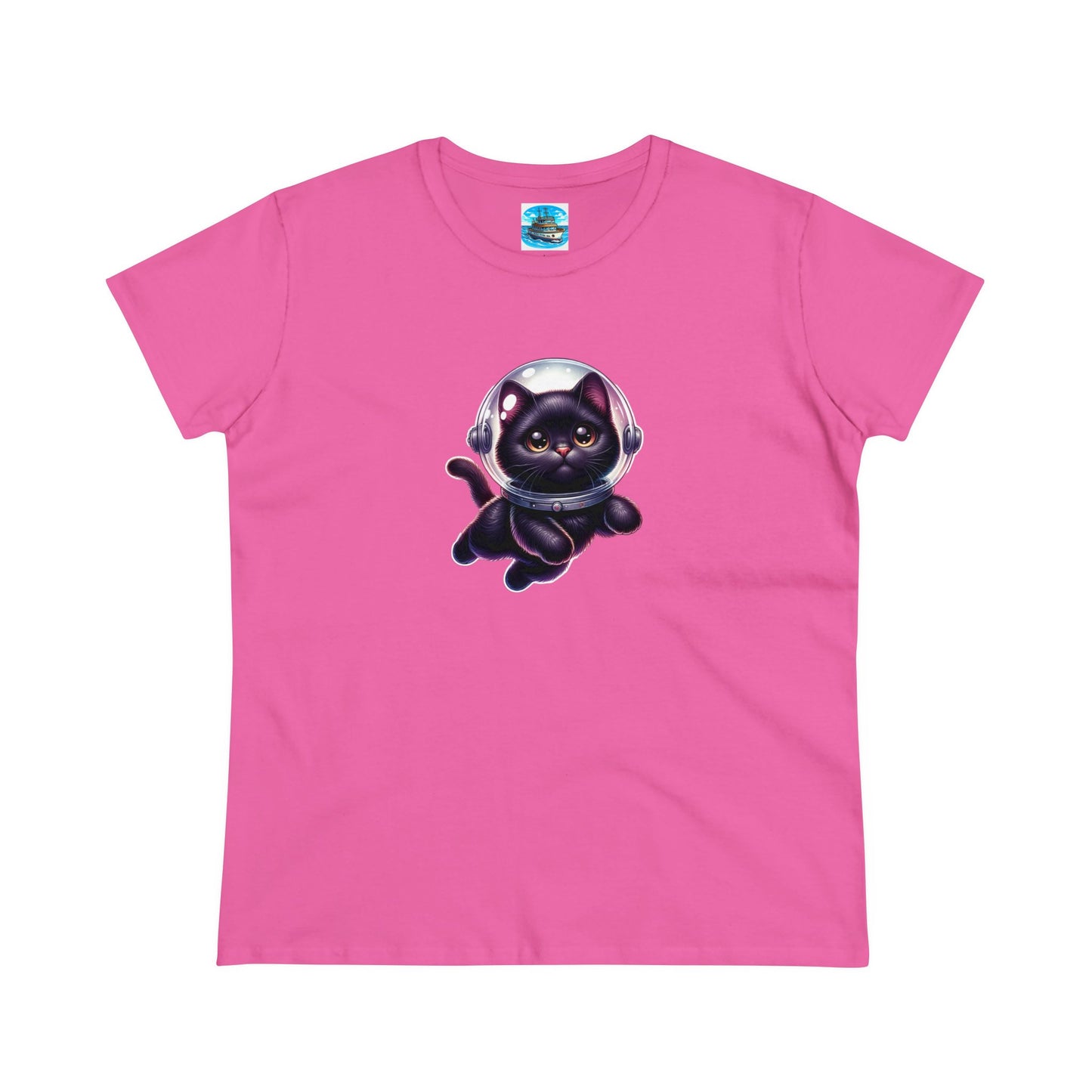 Women's Midweight Cotton Tee Space Cat, Black Cat