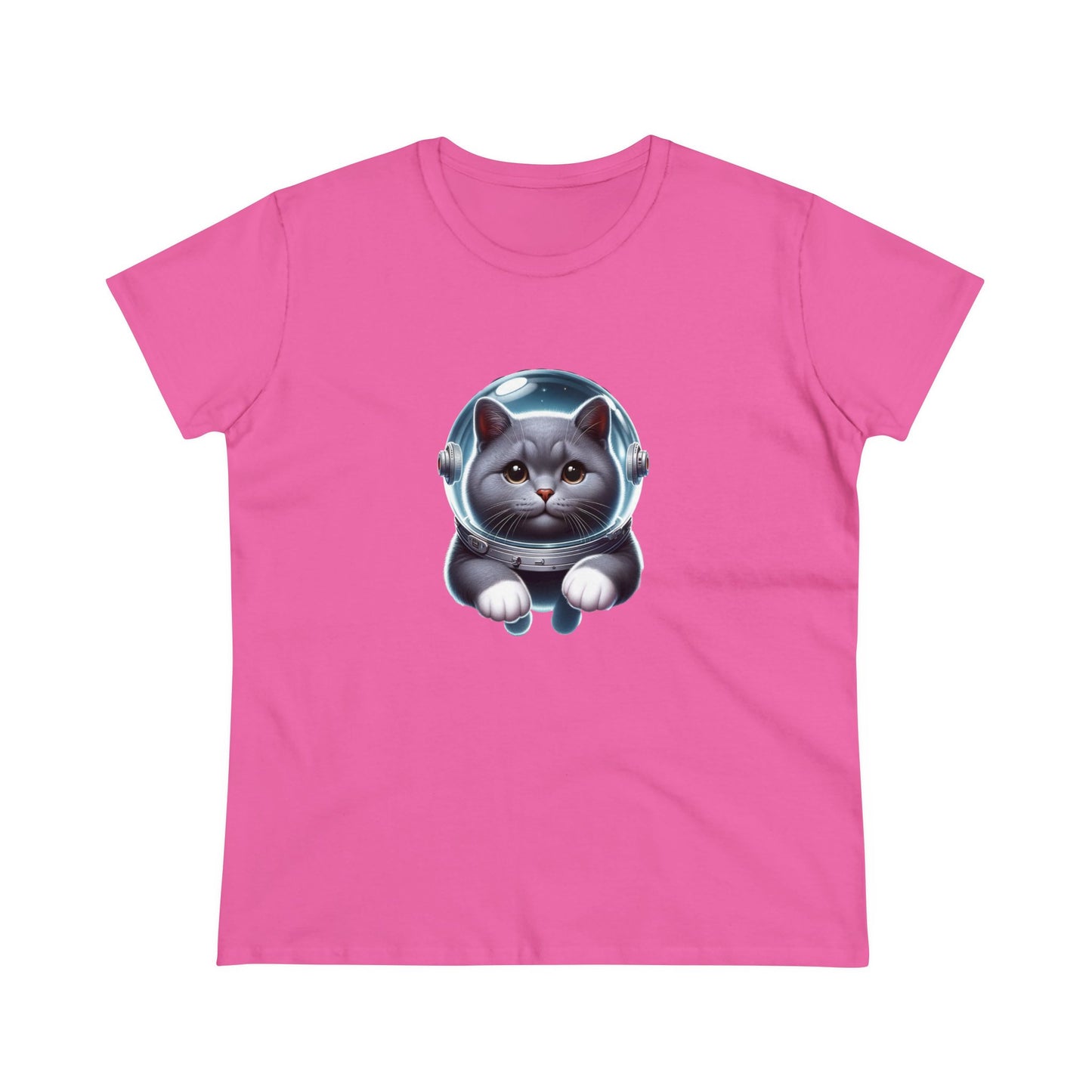 Space Cat, Gray Kitty, Women's Midweight Cotton Tee