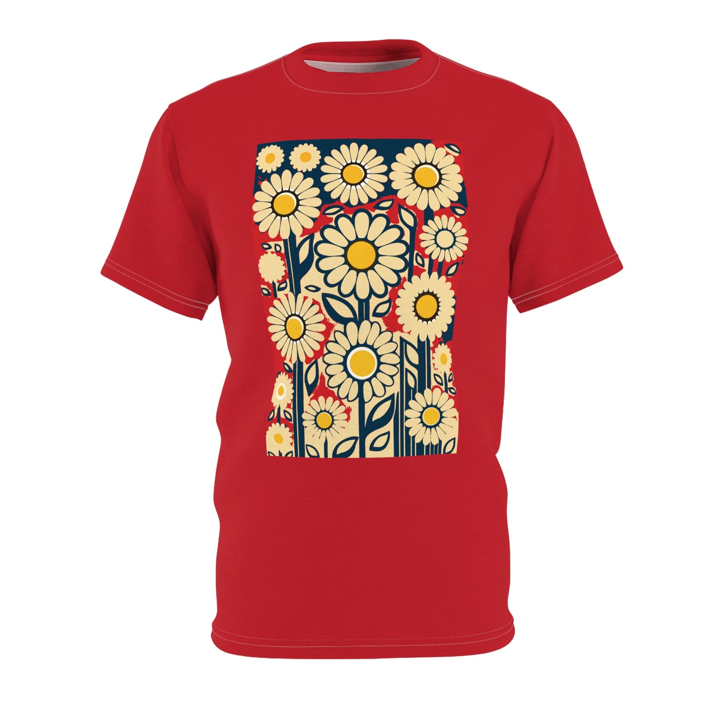 Unisex Tee AOP Patriotic Daisies on red