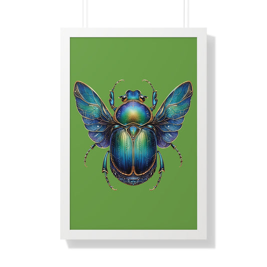 Framed Vertical Poster Scarab on Bright Green