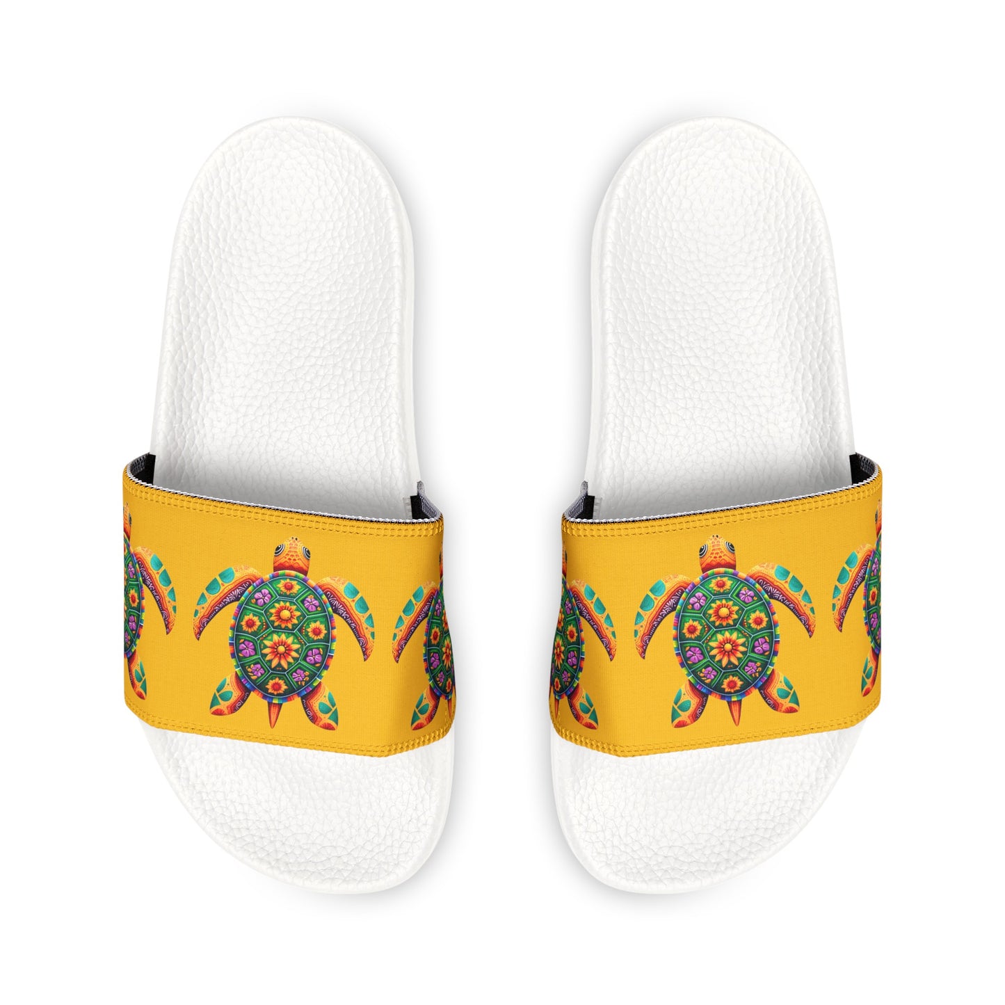 Women's PU Slide Sandals Alebrije Sea Turtle on White