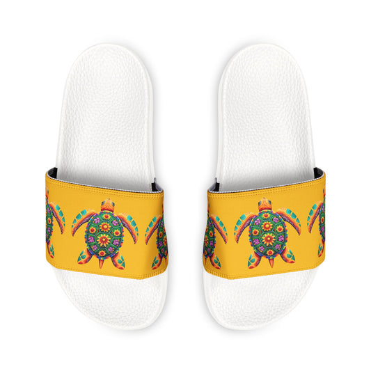 Women's PU Slide Sandals Alebrije Sea Turtle on White