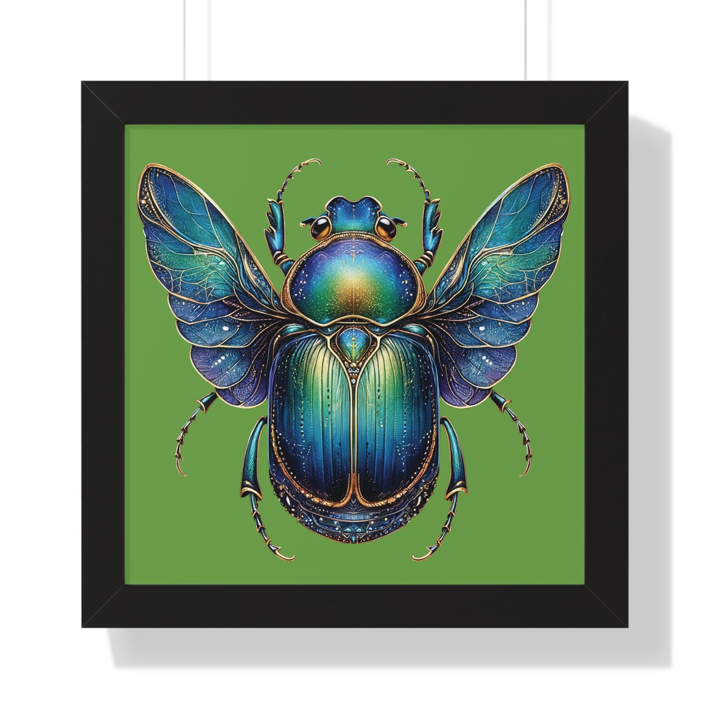 Framed Vertical Poster Scarab on Bright Green