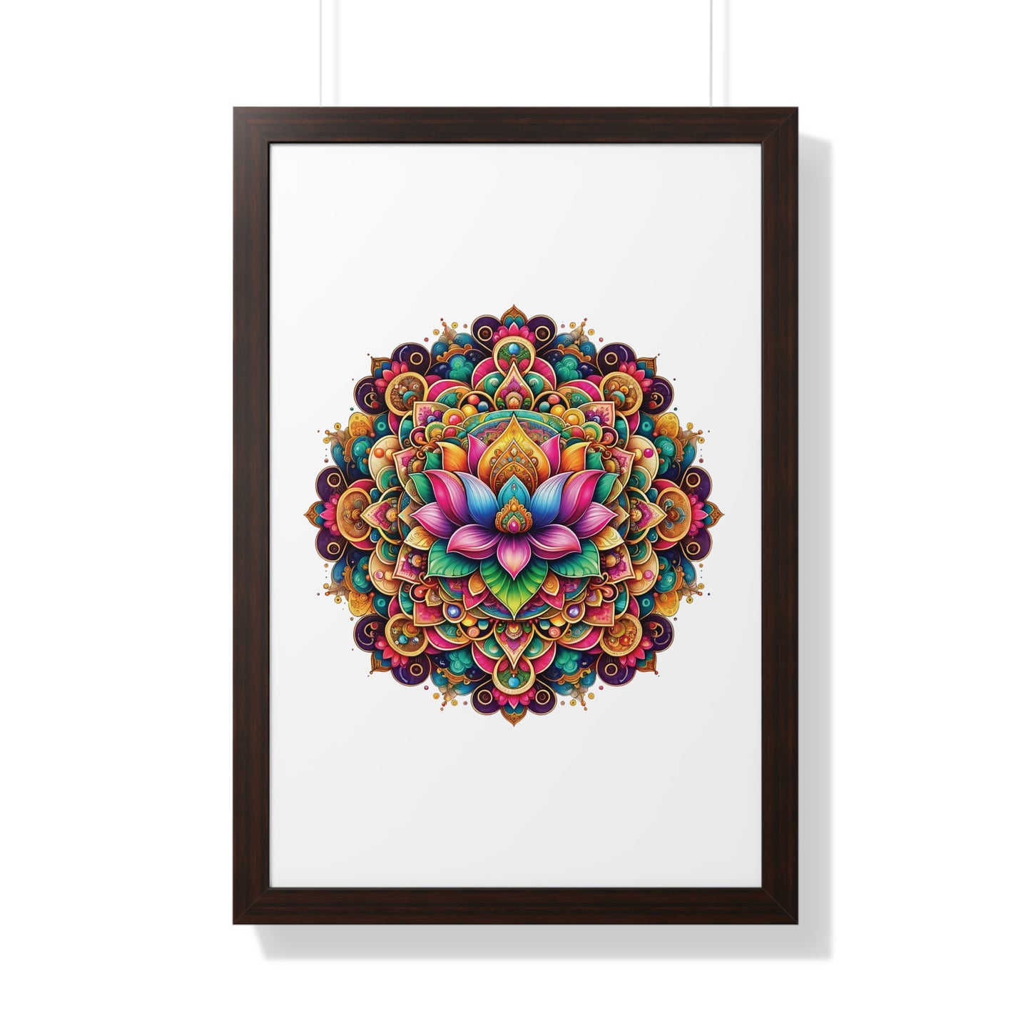 Framed Vertical Poster Lotus Mandala on white bg