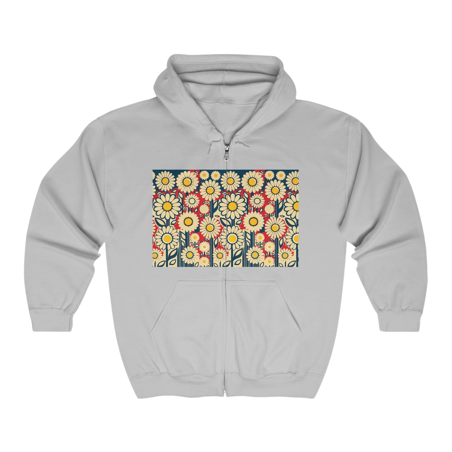 Unisex Heavy Blend™ Full Zip Hooded Sweatshirt Patriotic Daisies on back in 6 colors