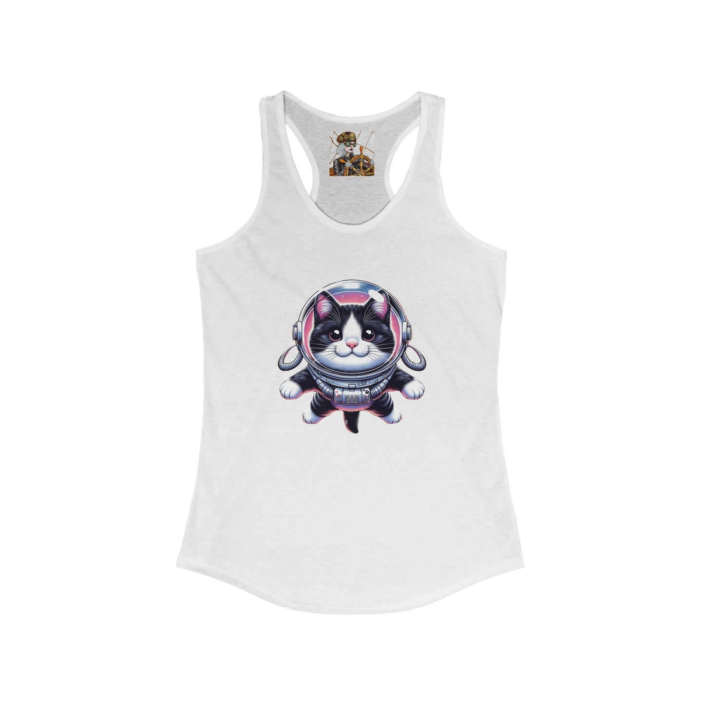 Women's Ideal Racerback Tank w/Space Tuxedo Cat