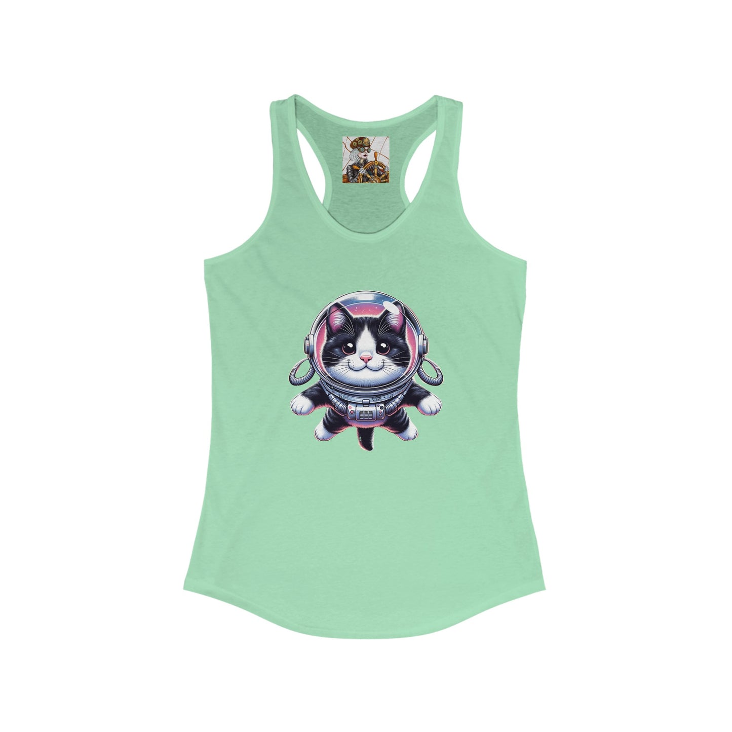 Women's Ideal Racerback Tank w/Space Tuxedo Cat