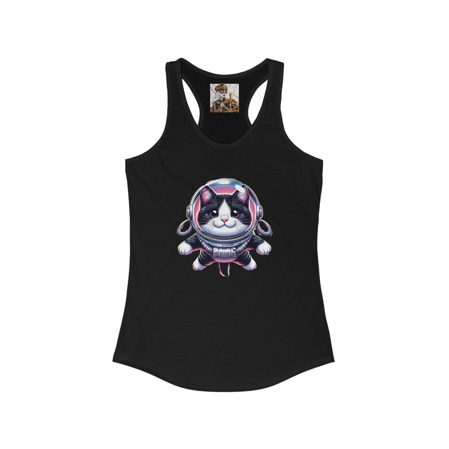 Women's Ideal Racerback Tank w/Space Tuxedo Cat