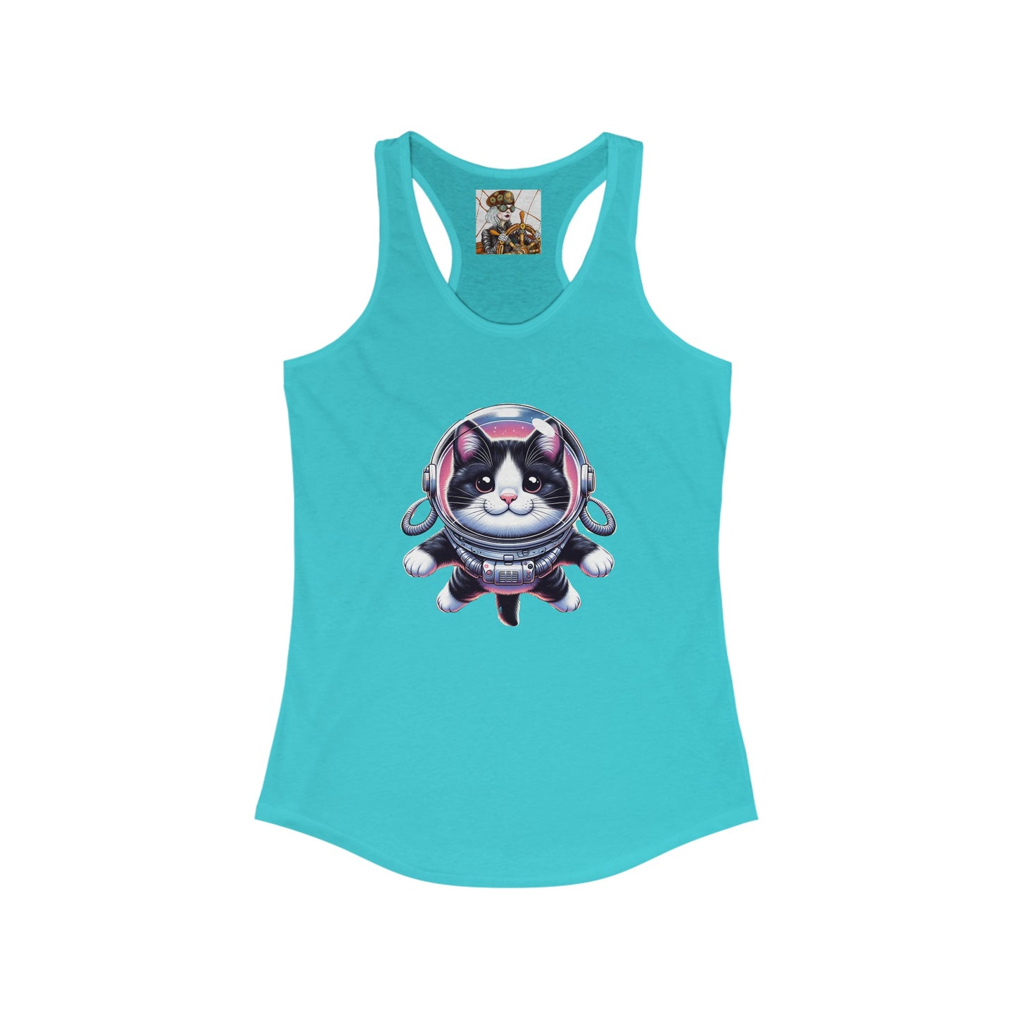 Women's Ideal Racerback Tank w/Space Tuxedo Cat