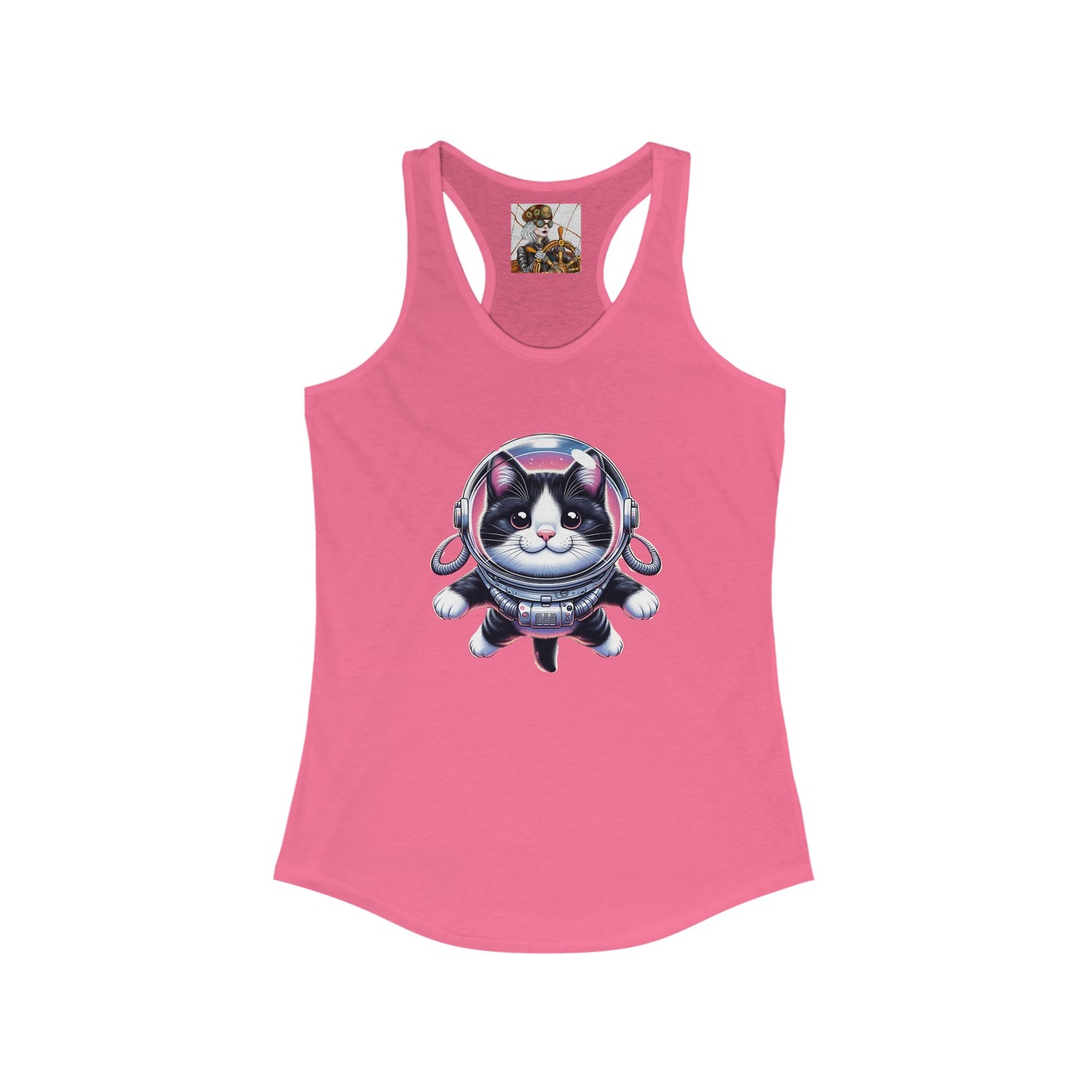 Women's Ideal Racerback Tank w/Space Tuxedo Cat