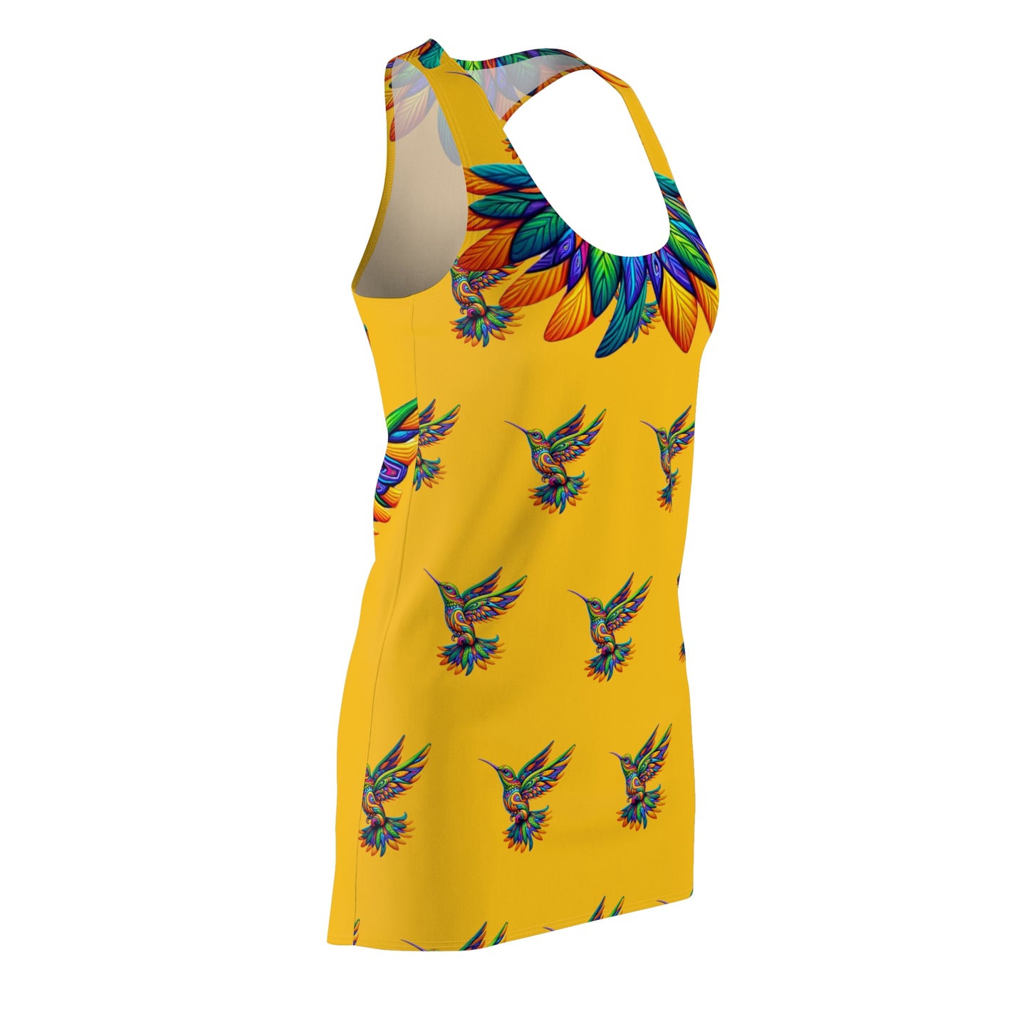 Women's Cut & Sew Racerback Dress (AOP) Hummingbirds on Yellow