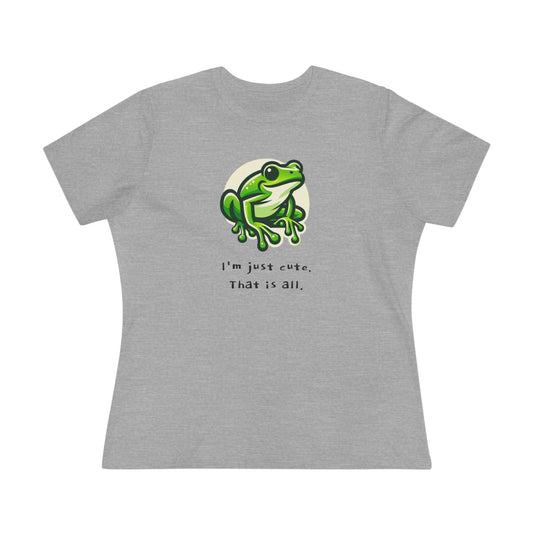 Women's Cotton Tee w/ Tree Frog. I'm just cute. "Amphibian" on back.