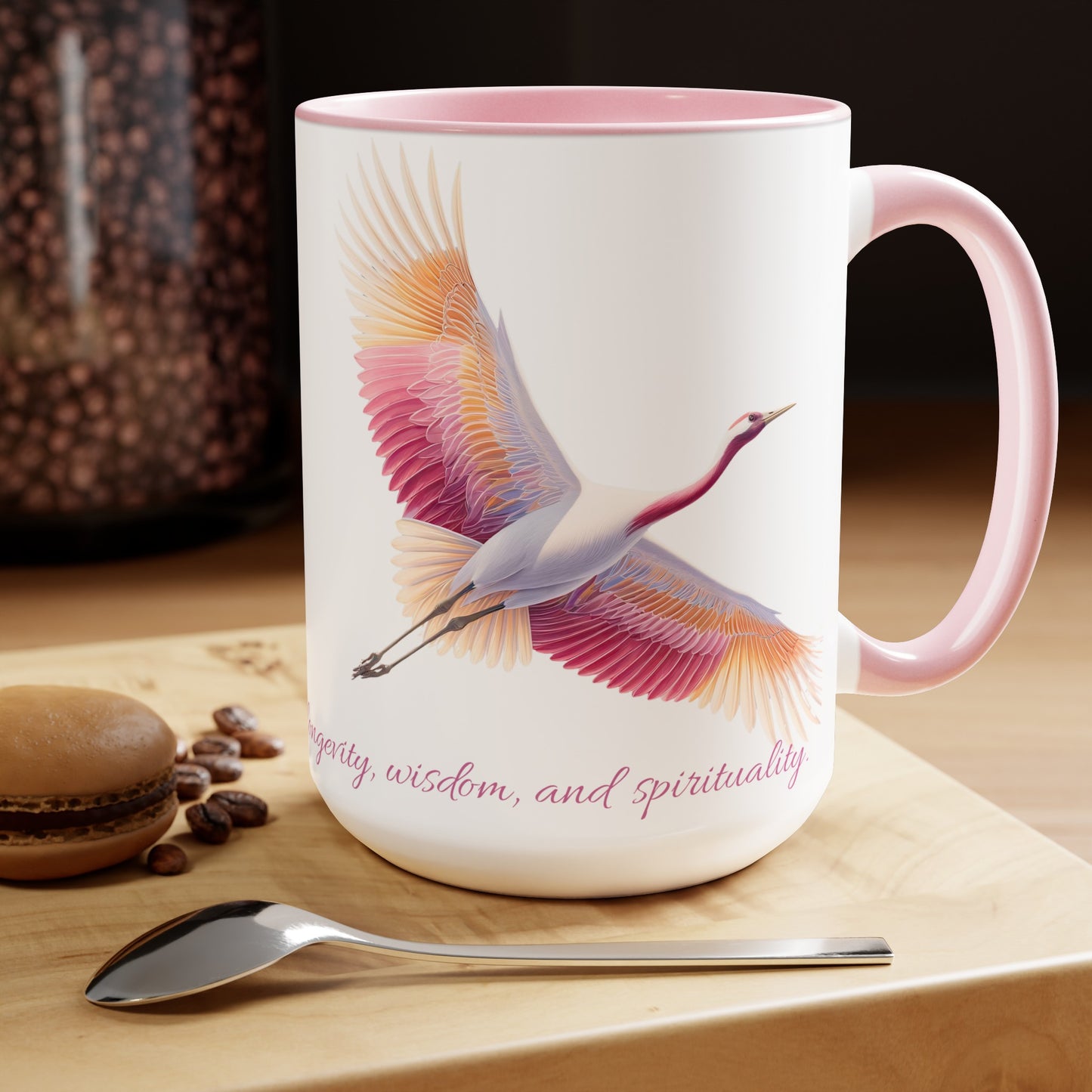 Two-Tone Coffee Mugs, 15oz Crane in pink white and gold