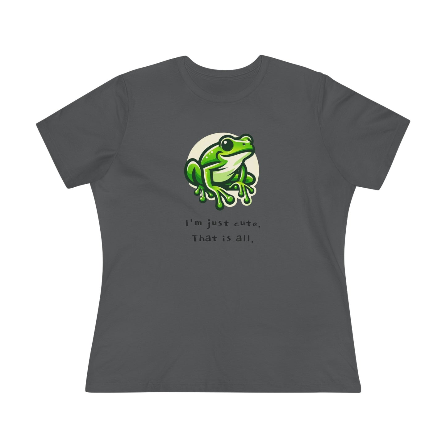 Women's Cotton Tee w/ Tree Frog. I'm just cute. "Amphibian" on back.