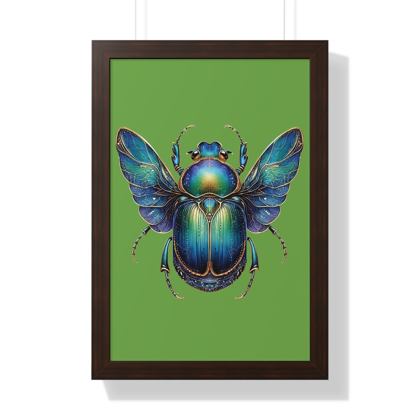 Framed Vertical Poster Scarab on Bright Green