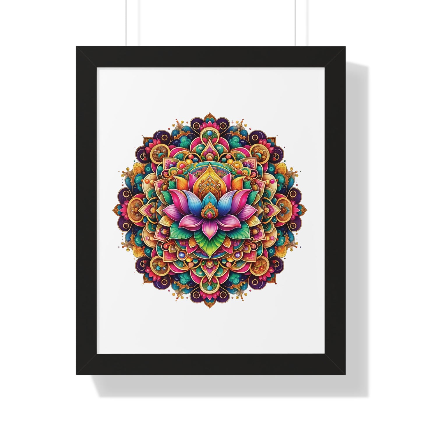 Framed Vertical Poster Lotus Mandala on white bg