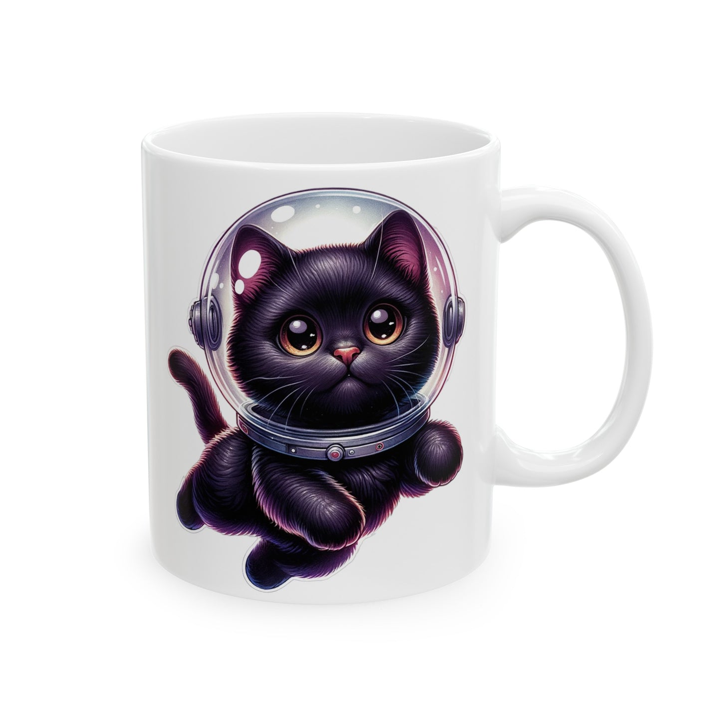 Space Cat, Tiny Black Kitty Ceramic Mug 11oz