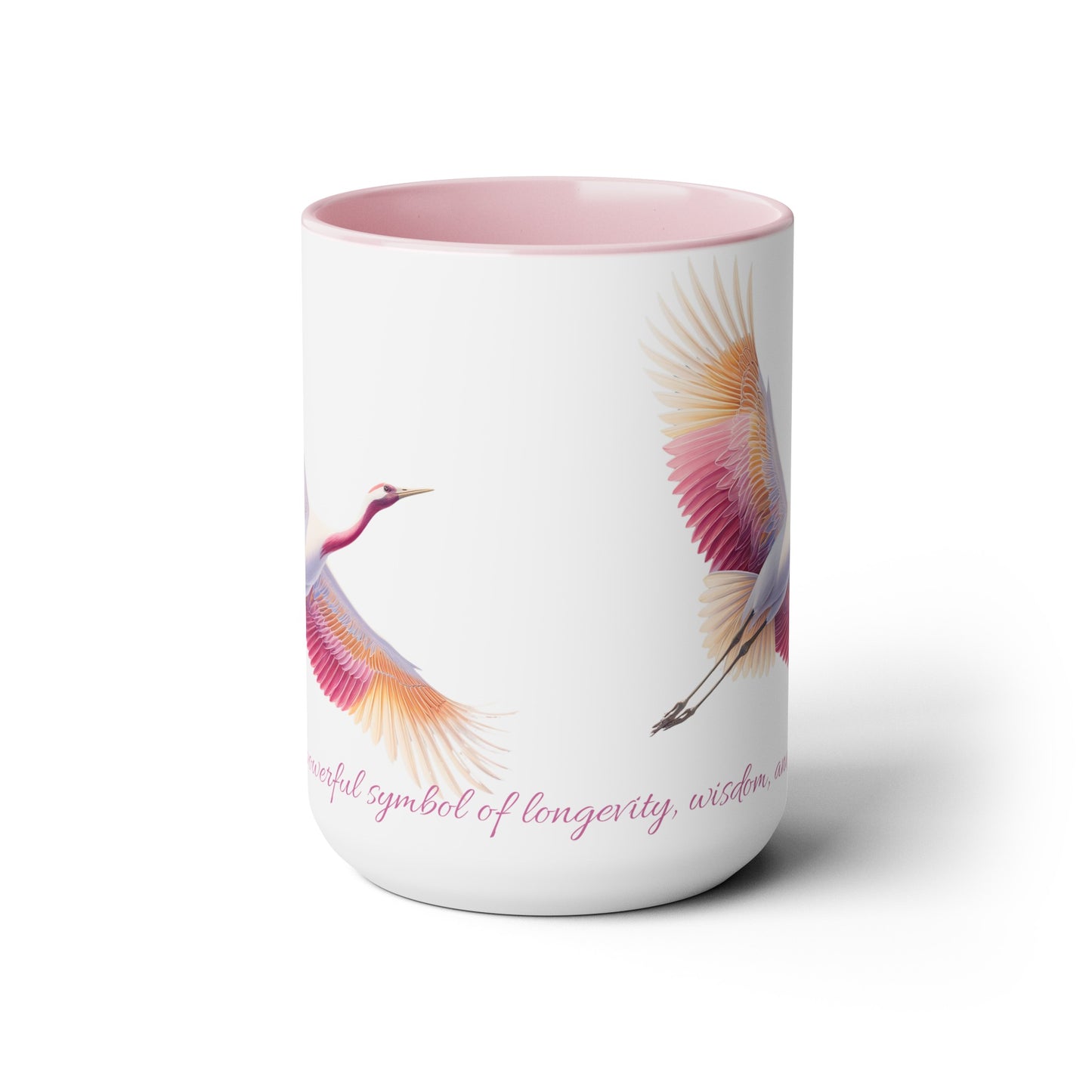 Two-Tone Coffee Mugs, 15oz Crane in pink white and gold