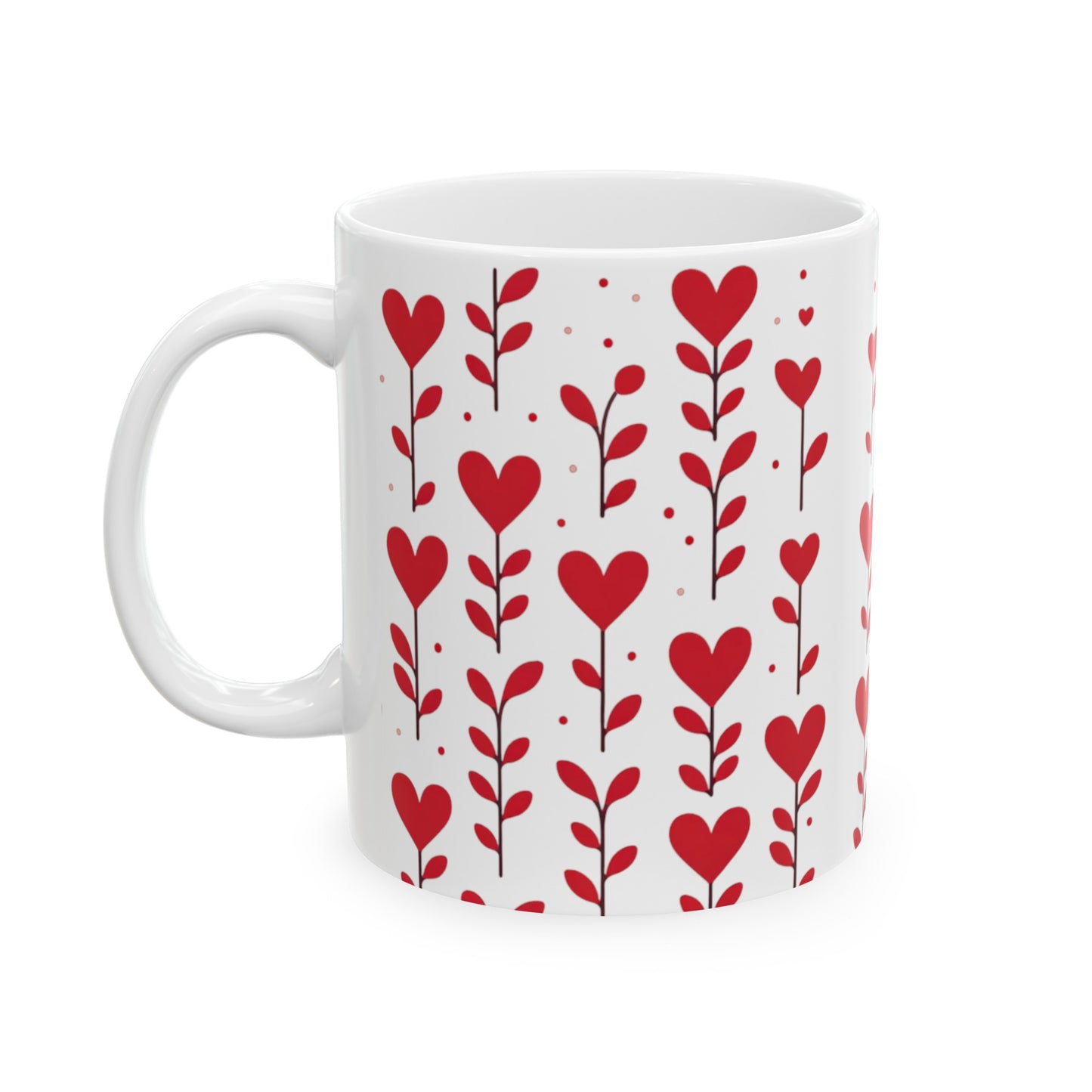 Ceramic Mug 11oz Red Hearts and Leaves