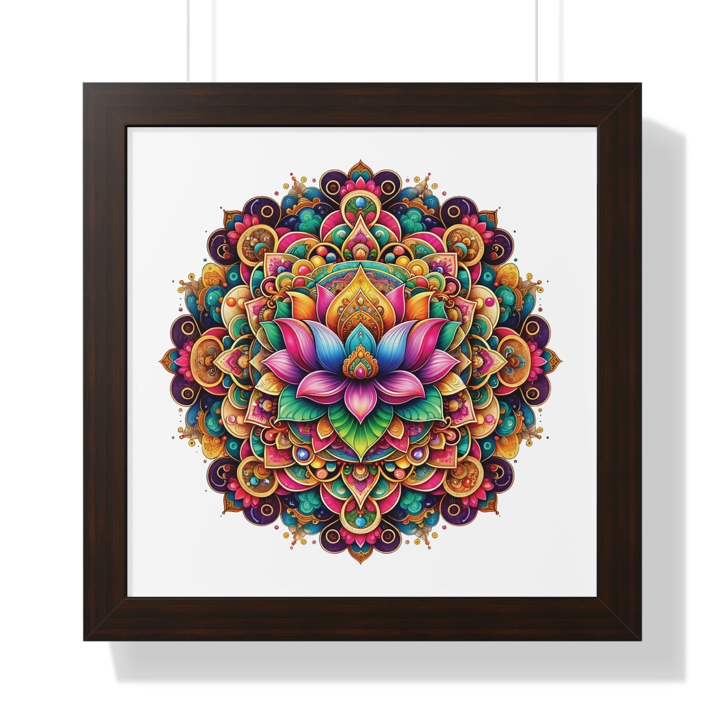 Framed Vertical Poster Lotus Mandala on white bg